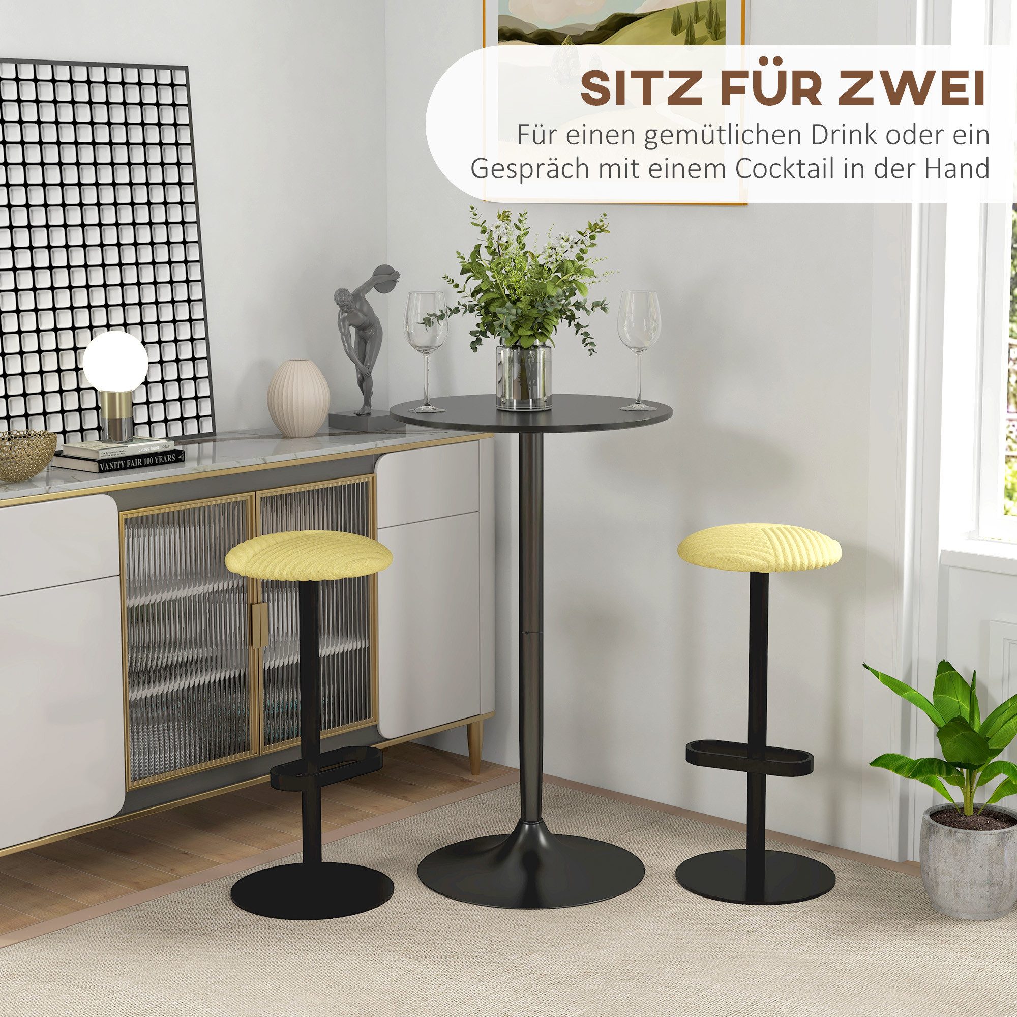 HOMCOM Bartisch Küchentisch für Wohnzimmer, Esszimmer (Esstsich, 1-St., Stehtisch), Stahl, Schwarz, Ø60 x 102 cm