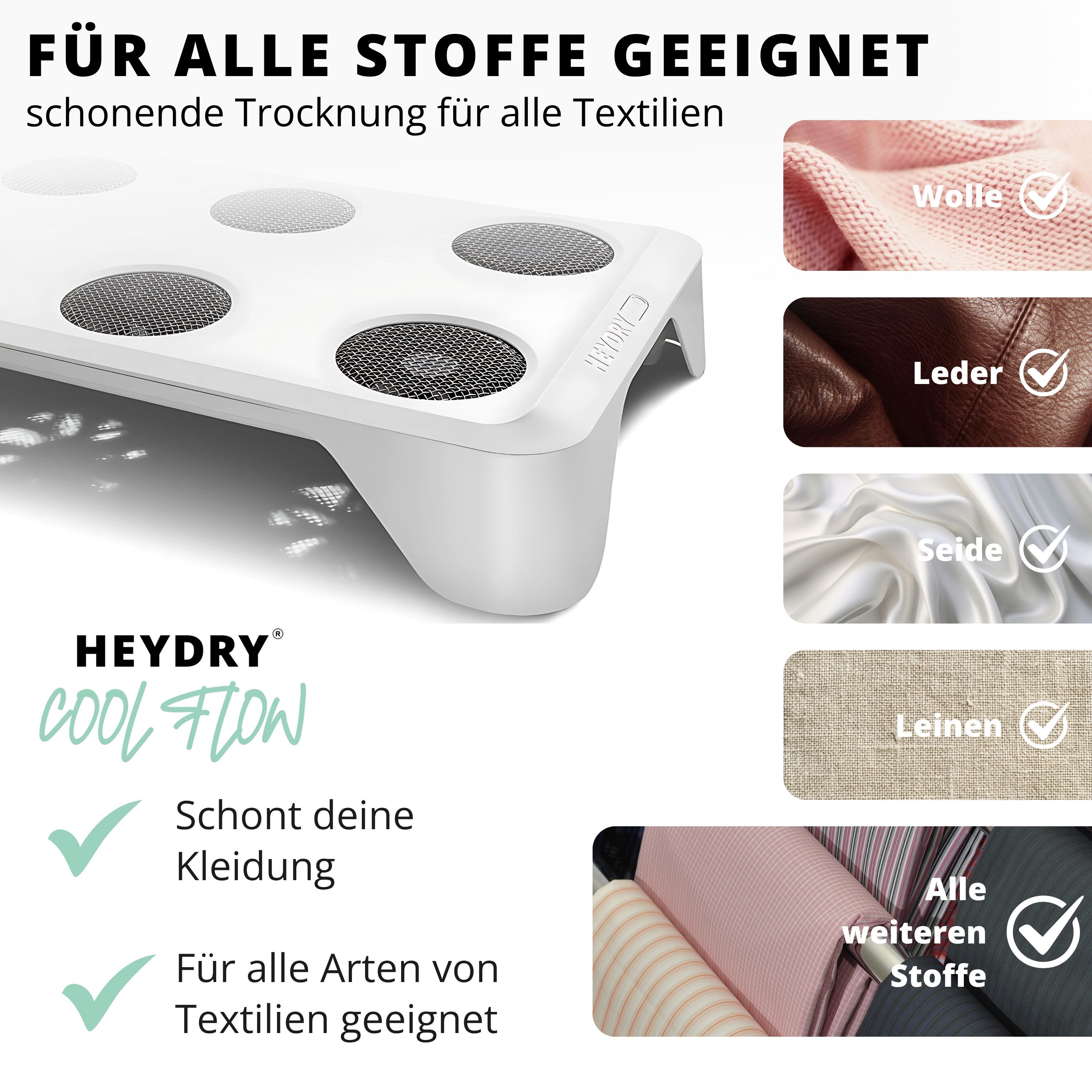 HEYDRY Elektrischer Wäschetrockner HEYDRY Lüfter für Wäscheständer, schnell & energiesparend trocknen, Made in Germany, mobiler Ventilator – Bild 5 von 5