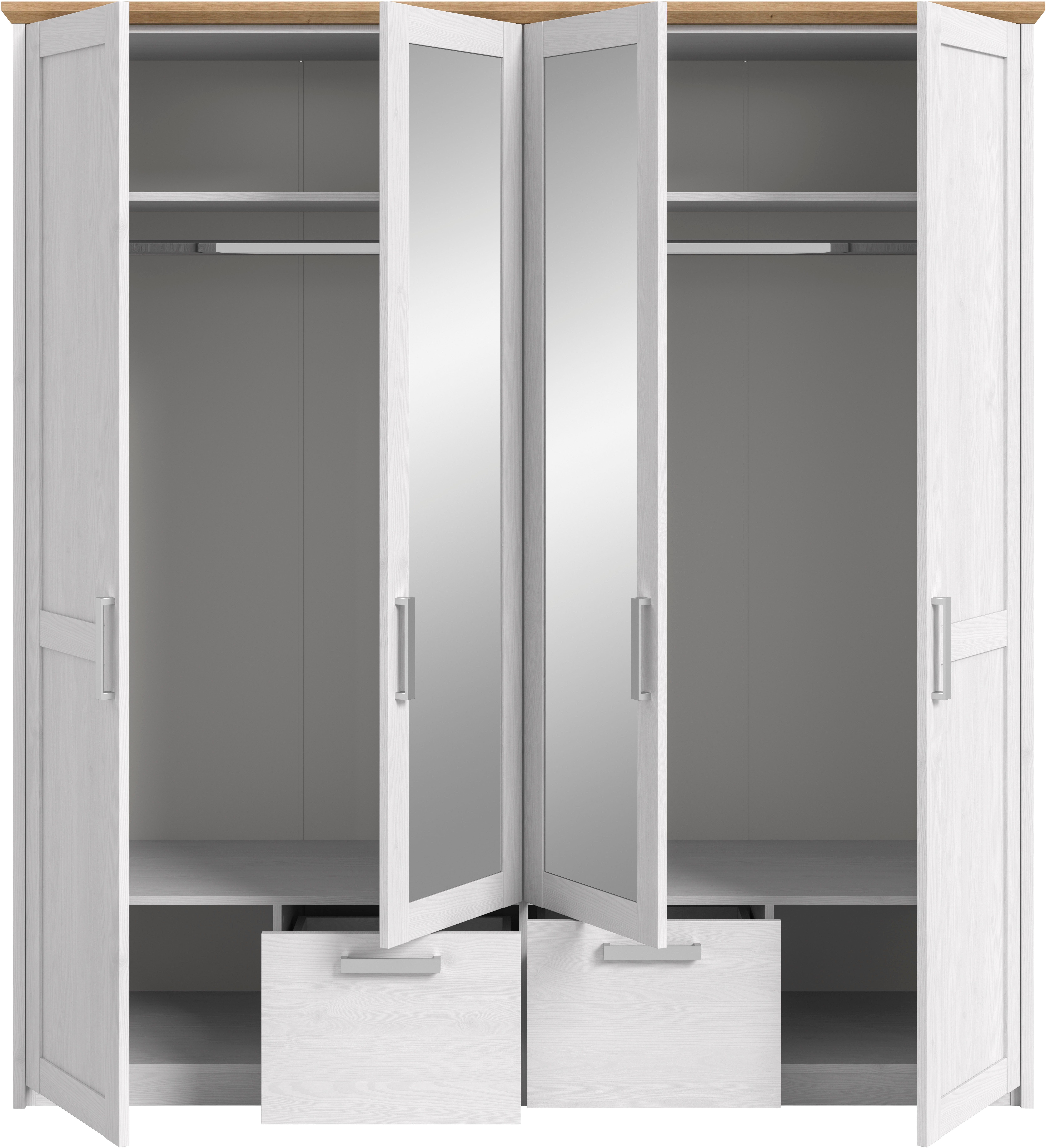 Home affaire Kleiderschrank COSENZA, Breite 188cm, viel Stauraum, in Landhausoptik (2 Schubkästen mit Vollauszug, 4 Türen, 2 Kleiderstangen, viel Stauraum) Schl – Bild 4 von 5