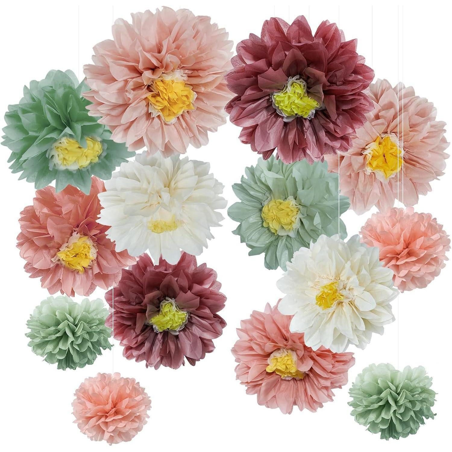LuxusKollektion Hängedekoration Partydeko Hochzeit Pompons Kommunion Babyshower 12 Stück Warm Blumen