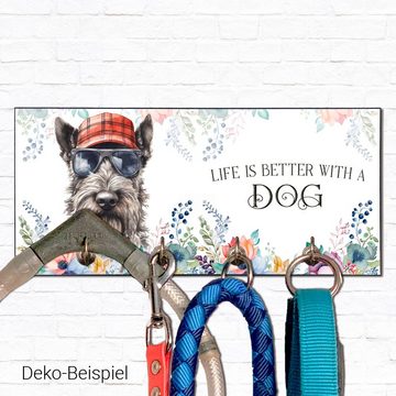 Cadouri Wandgarderobe SCOTTISH TERRIER Design-Hundegarderobe für Hundezubehör (Garderobe mit 4 Haken), MDF, mit abgeschrägten Ecken, handgefertigt, für Hundebesitzer