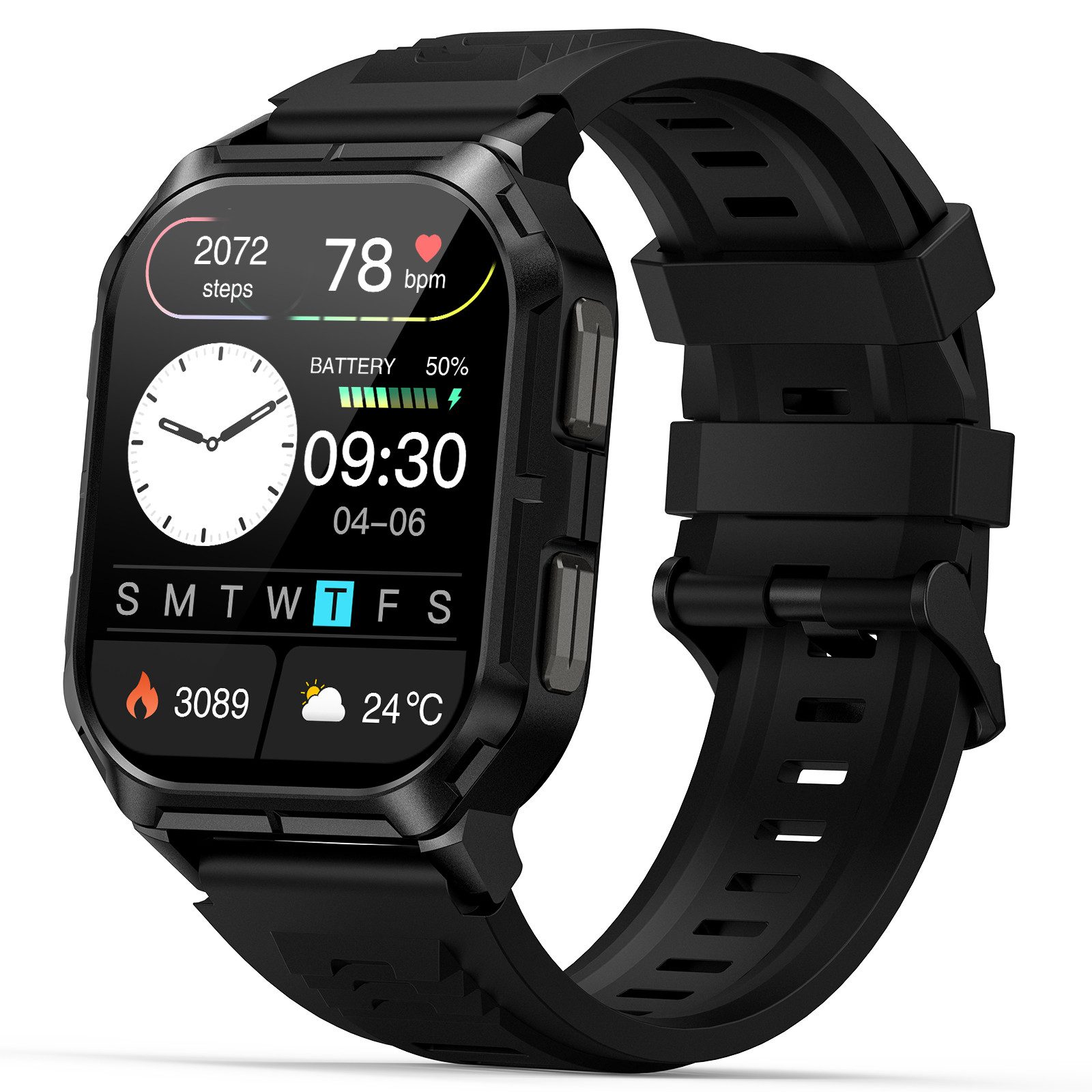 Sytifro Smartwatch Herren, Outdoor Sportuhr, Neue FitnessTracker Uhr, AMOLED Smartwatch, IP68 Wasserdicht Fitness Uhr mit 120+ Sportmodi, Fitness Tracker mit 24/7 Herzfrequenz/SpO2/Schlafmonitor/Schrittzähler, Bluetooth 5.3 Uhr Herren, 350mAh Batterie, verfügbar für Android 5.0+ / iOS 9.0+