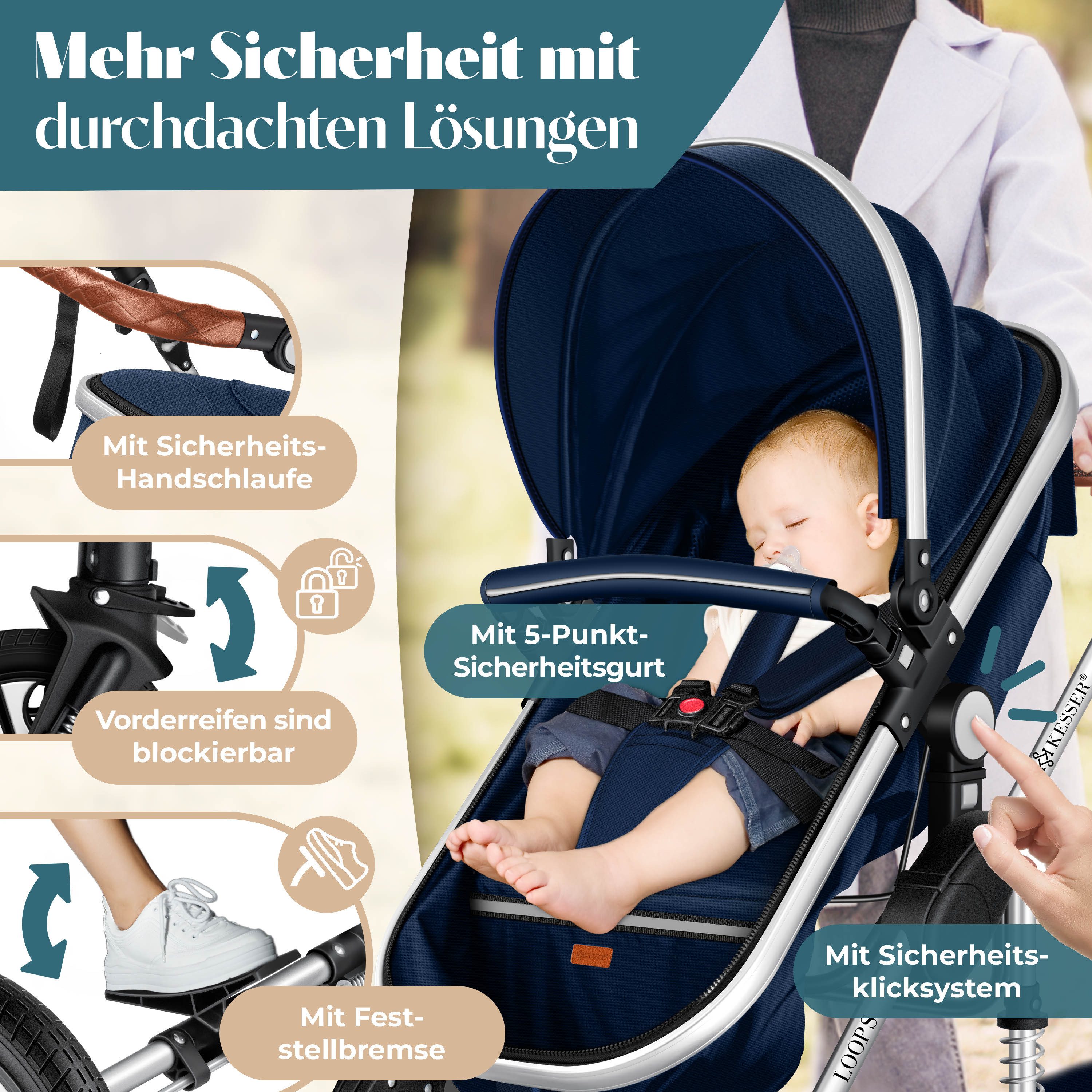 KESSER Kombi-Kinderwagen, 4in1 Loops Kinderwagen Komplettset auch als Buggy, Kinder bis 4 Jahre