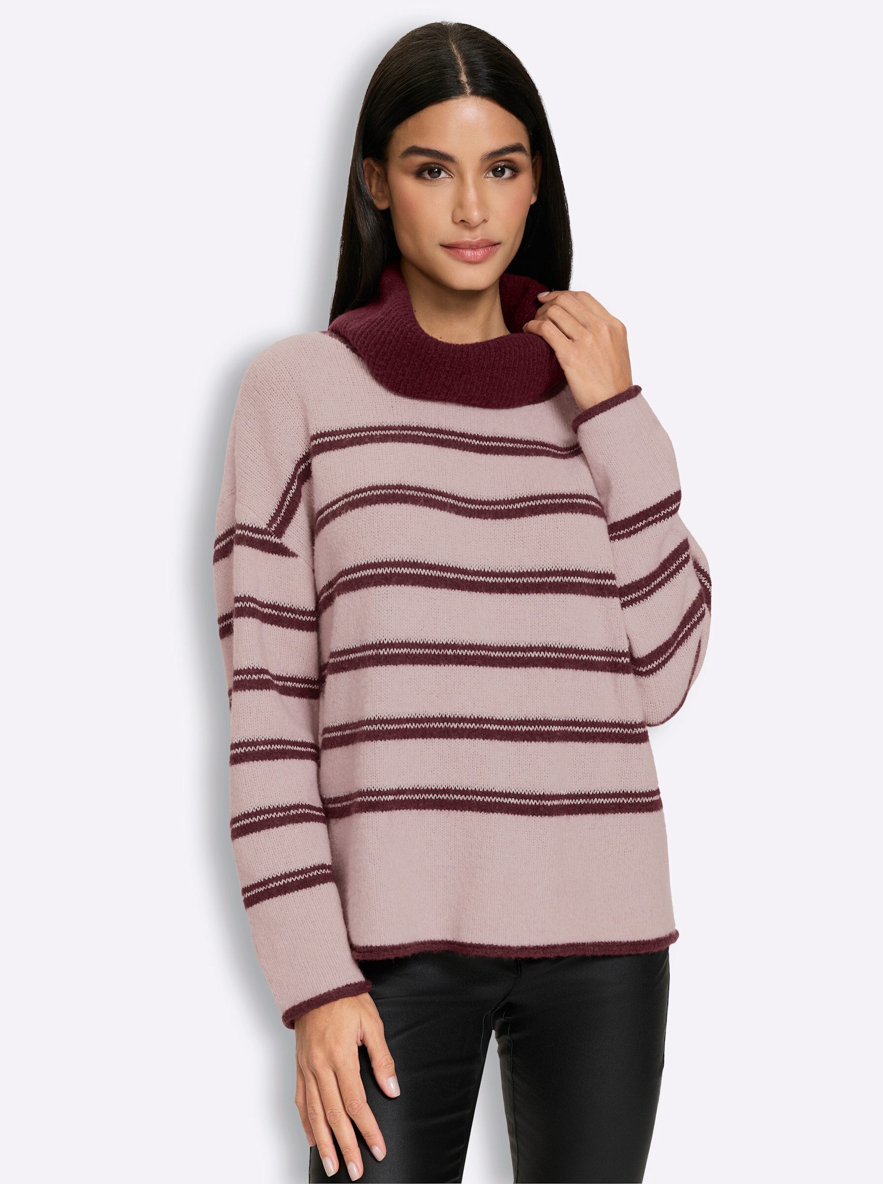 Strickpullover Rollkragen-Pullover Langarm Effektgarn, Feinstrick