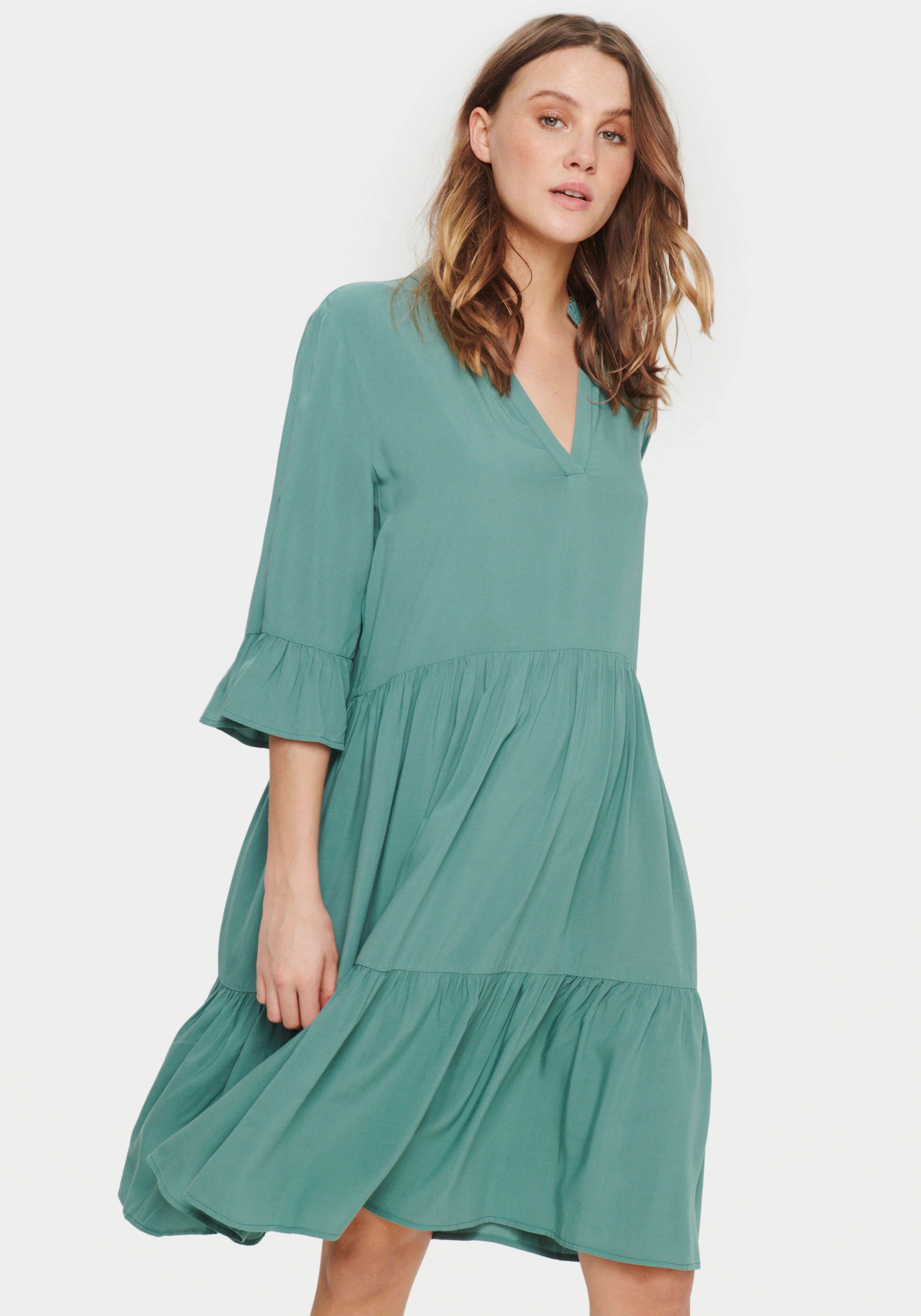 Saint Tropez Sommerkleid EdaSZ Dress mit Volant und 3/4 Ärmel Sagebrush Green