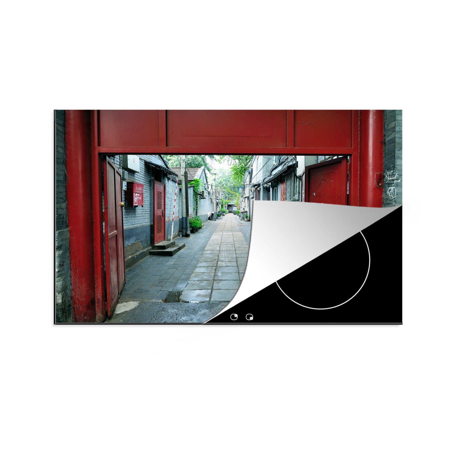 Herdblende-/Abdeckplatte Vinyl, für Straßenszene Schutz MuchoWow Hutong in Induktionskochfeld die küche, in einem Ceranfeldabdeckung (1 tlg), cm, Peking, 81x52