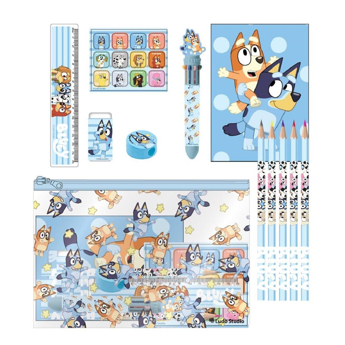 Bluey Kreativset Bluey Schul-Schreibwaren-Set Etui mit Stiften, Lineal