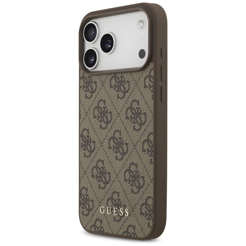 Guess Handyhülle Case iPhone 17 Pro Max Classic Kunstleder braun Logo goldfarbig 6,9 Zoll, Kantenschutz