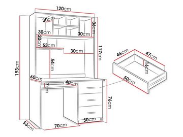 MIRJAN24 Schreibtisch Raj 03 (mit 3 Schubladen und Regale), Tastaturablage ist ausziehbar