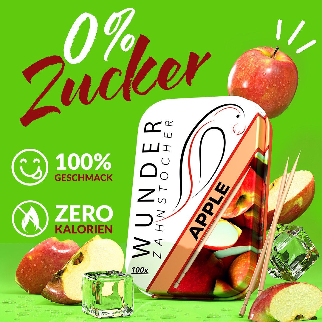 Wunder Zahnstocher Mundpflegecenter mit Geschmack 100x Zahnstocher in Metallbox - Apfel, frischer Atem - Alternative zu Kaugummi - Zuckerfrei & kalorienfrei