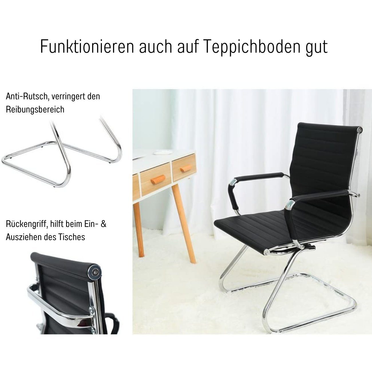 Bürostuhl OFFICE aus Schawarz Kunstlederbezug WAHSON Freischwinger Besucherstuhl CHAIRS