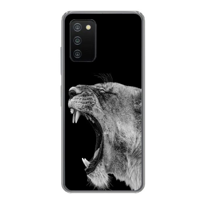 MuchoWow Handyhülle Tiere - Löwe - Schwarz - Weiß - Porträt Handyhülle Telefonhülle Samsung Galaxy A03s
