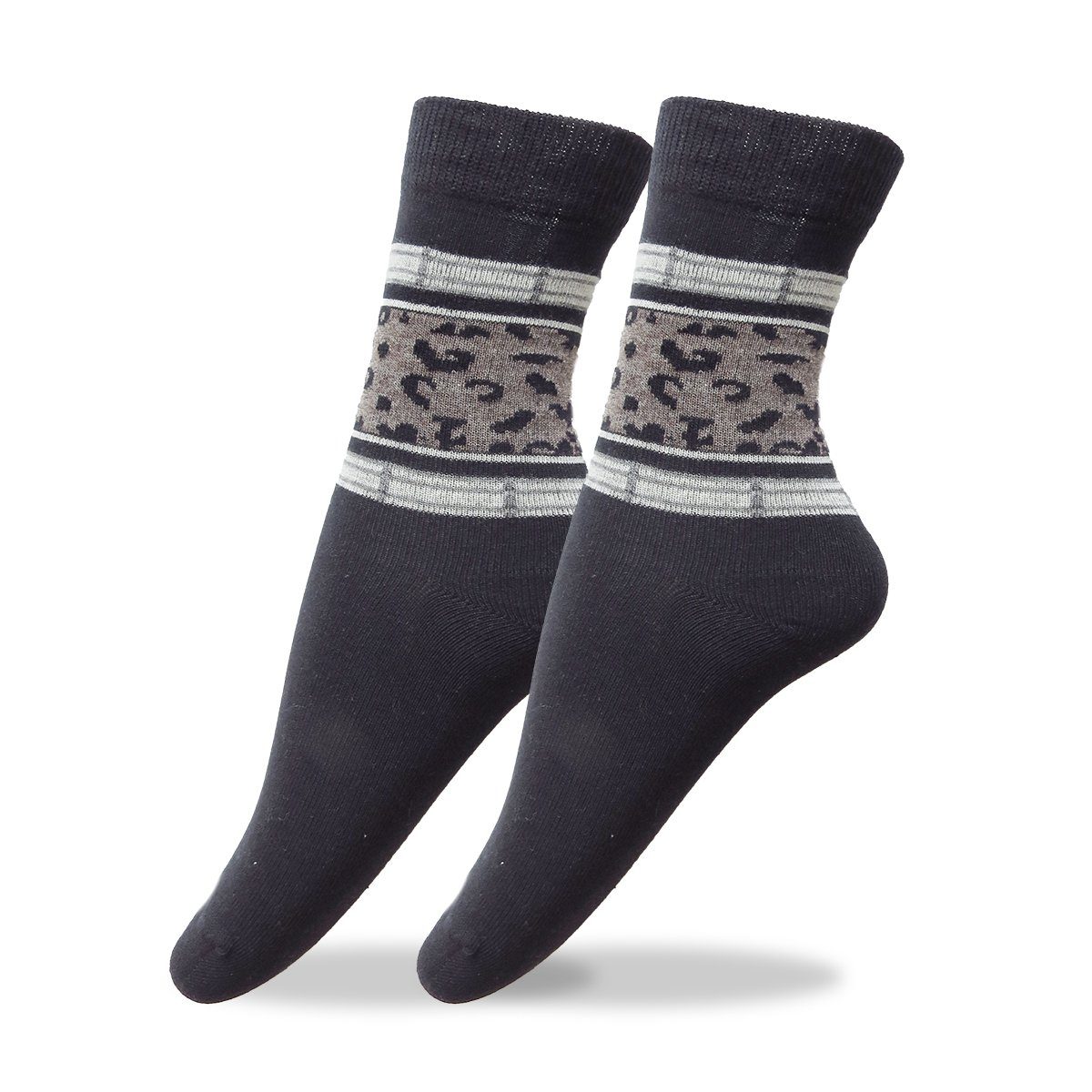 Sonia Originelli Norwegersocken 4 Streifen elastischer Bund soft, mit Socken Leopard Paar knöchellang