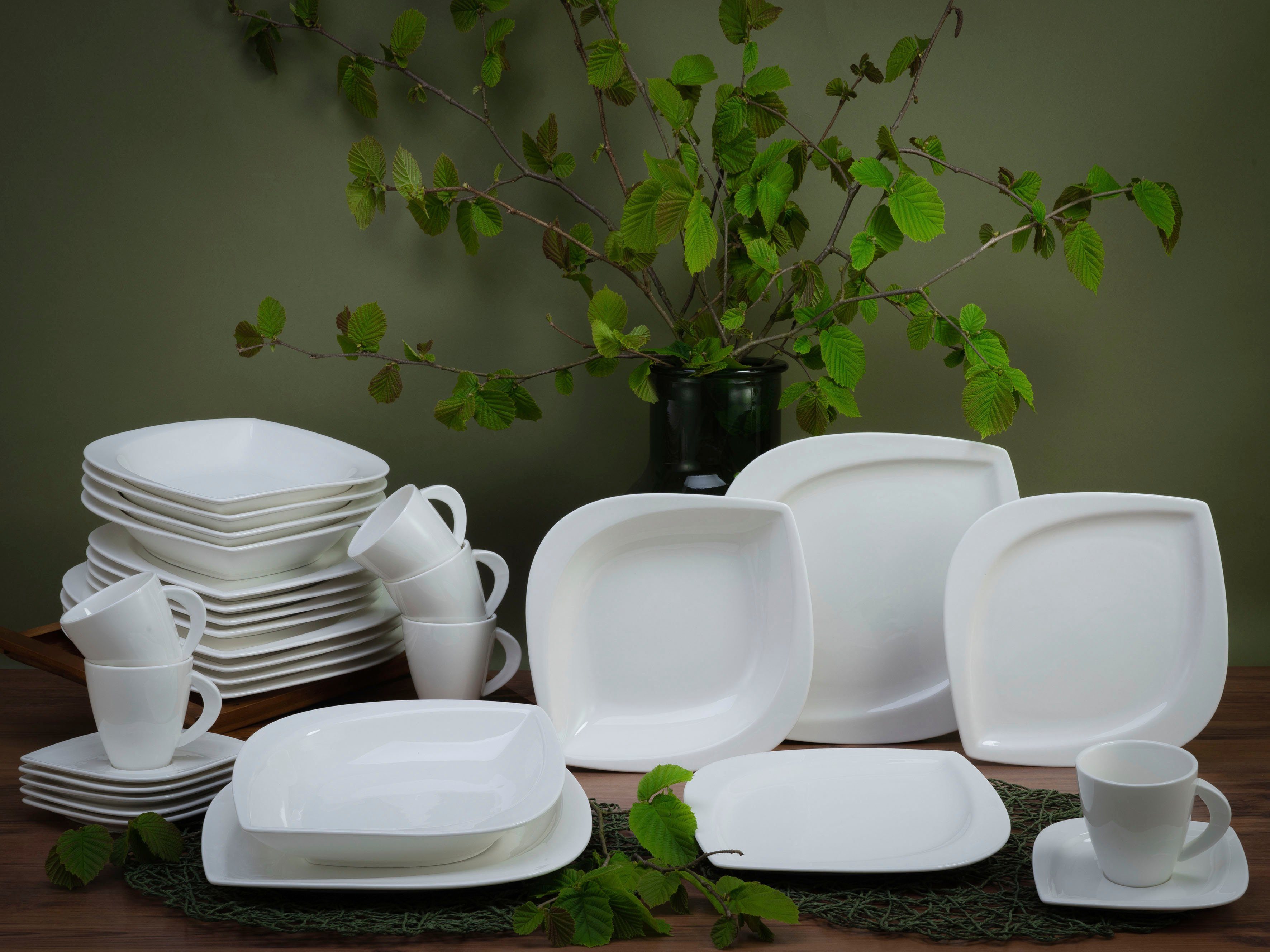 30 6 Geschirr-Set Service, Kombiservice Personen, (30-tlg), elegante für Teile, Melbourne Personen CreaTable Blattform, 6 Porzellan,