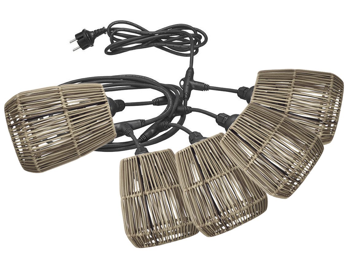 PR Home Lichterkette Saigon Rattan Sommer 5 flammig ohne Lichtquelle, 5-flammig, 6,50m mit E27 Fassung
