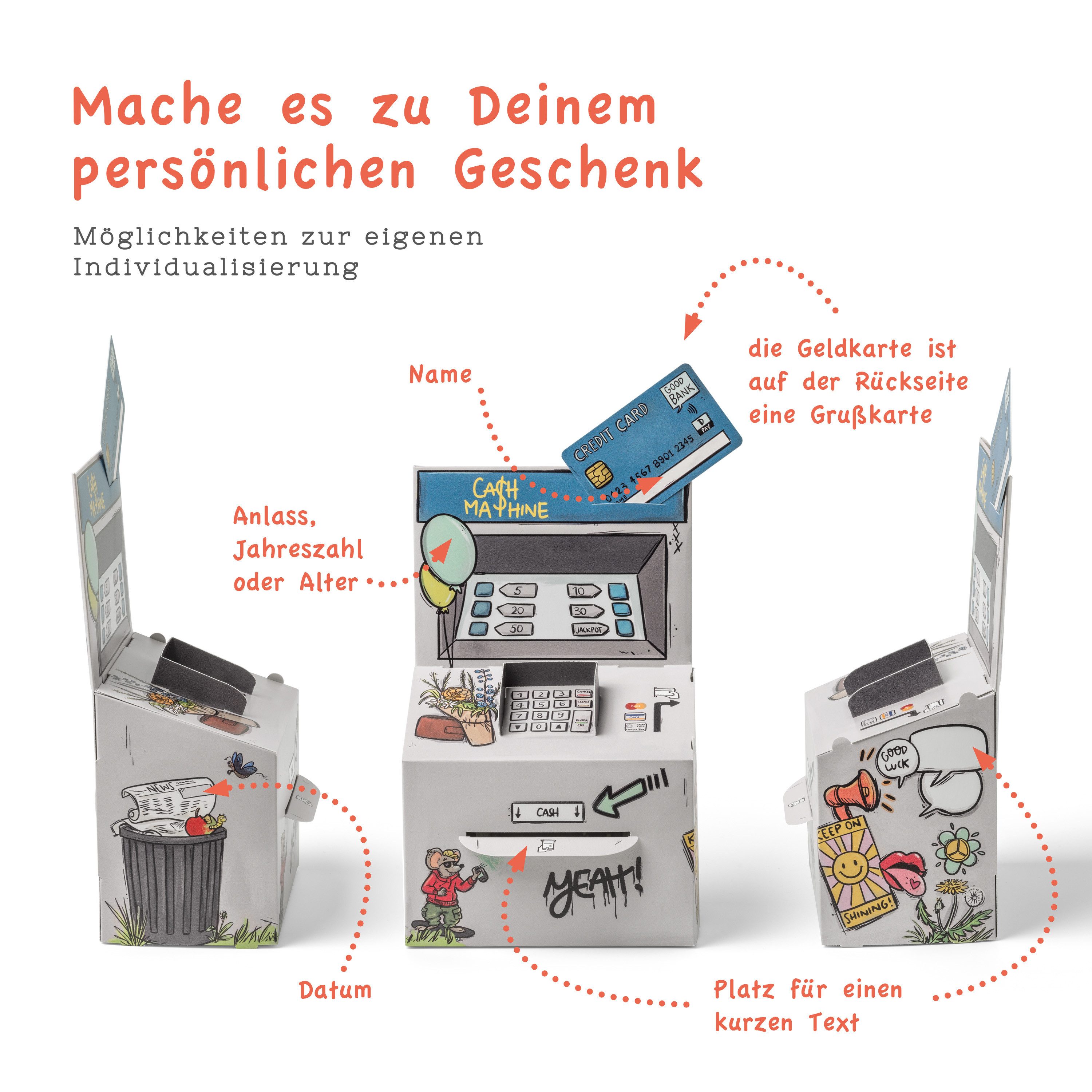 SURPRISA Geschenkbox Geld-O-Mat Geldgeschenk Verpackung – Kreatives DIY Geldautomat, für Geldgeschenke zum Geburtstag, Hochzeit & besondere Anlässe