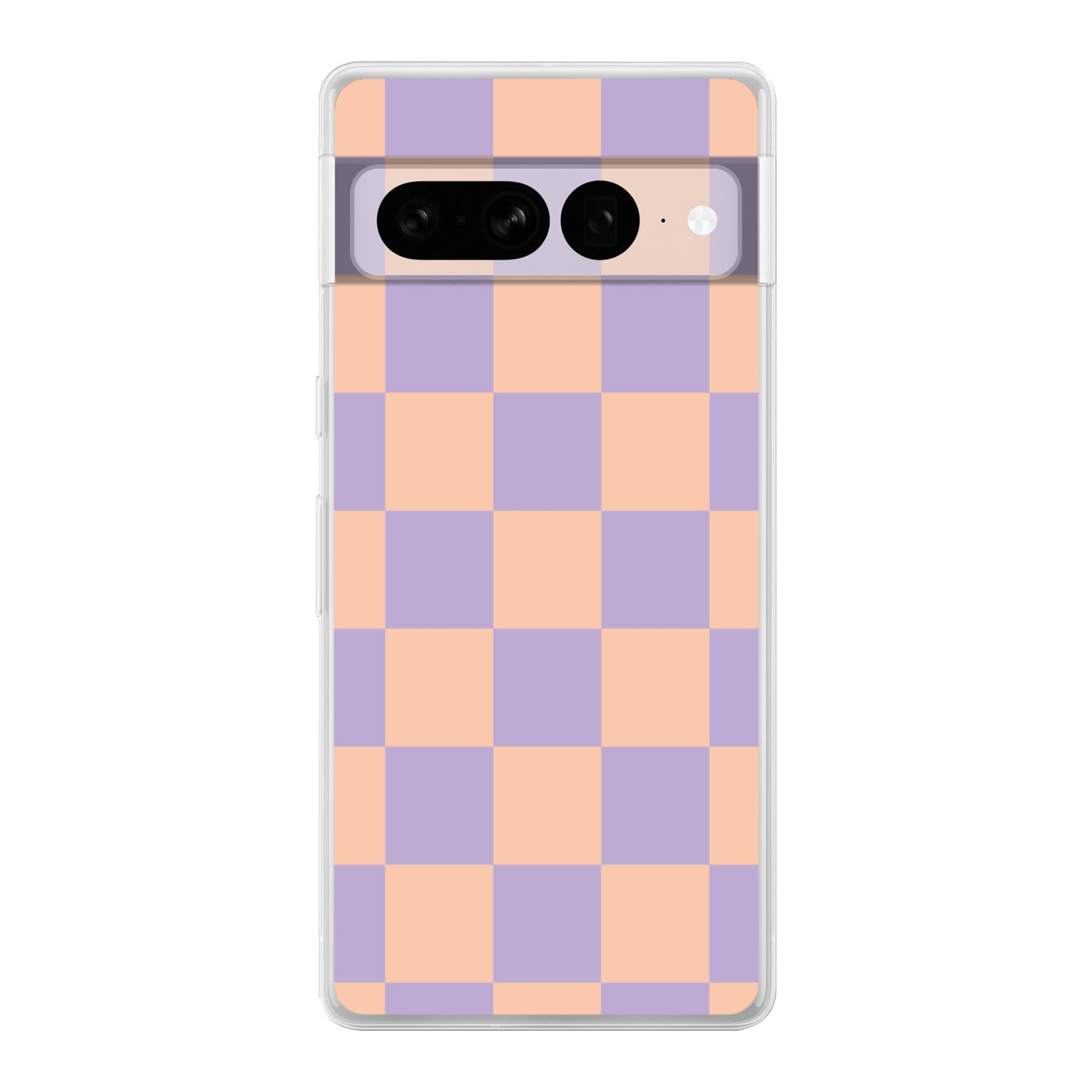 MuchoWow Handyhülle für Google Pixel 7 Pro Schachbrettmuster - Lila - Rosa - Würfel, Phone Case, Silikon, Schutzhülle Dünn