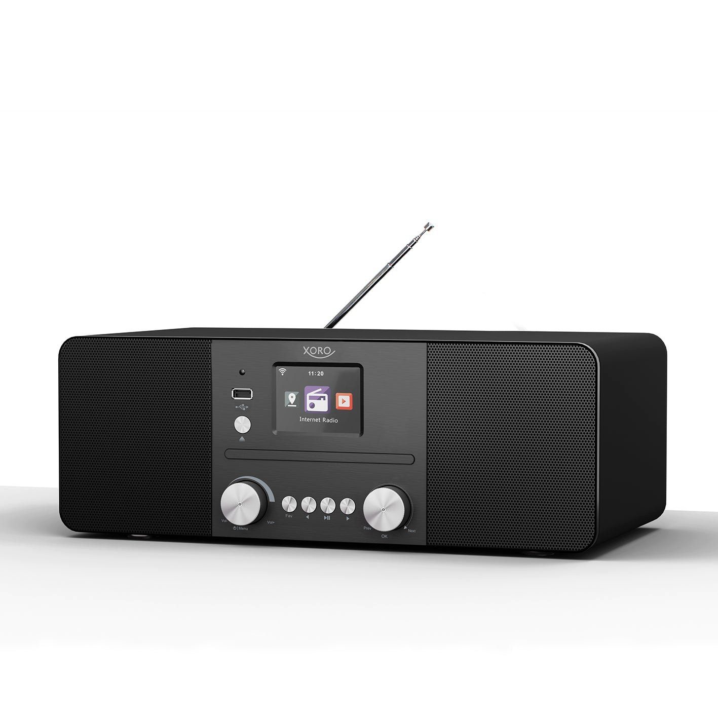 Xoro HMT 620 All-in-One Internet-Radio (Digitalradio (DAB), FM-Tuner, Internetradio, Service Following, Senderspeicher (250 Internet / 99 DAB+/FM), 20 W, CD‑Player, DAB+, UKW, Spotify, Bluetooth,Holzgehäuse,Schwarz)