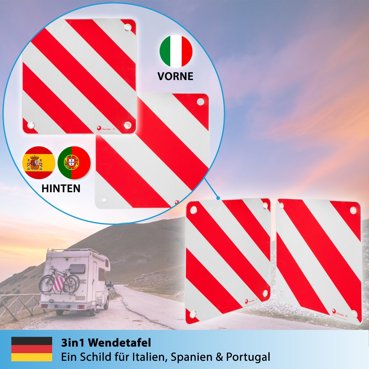 valonic Warnschild valonic Premium Warntafel - 2in1 für IT, ES und PRT - Robustes PVC