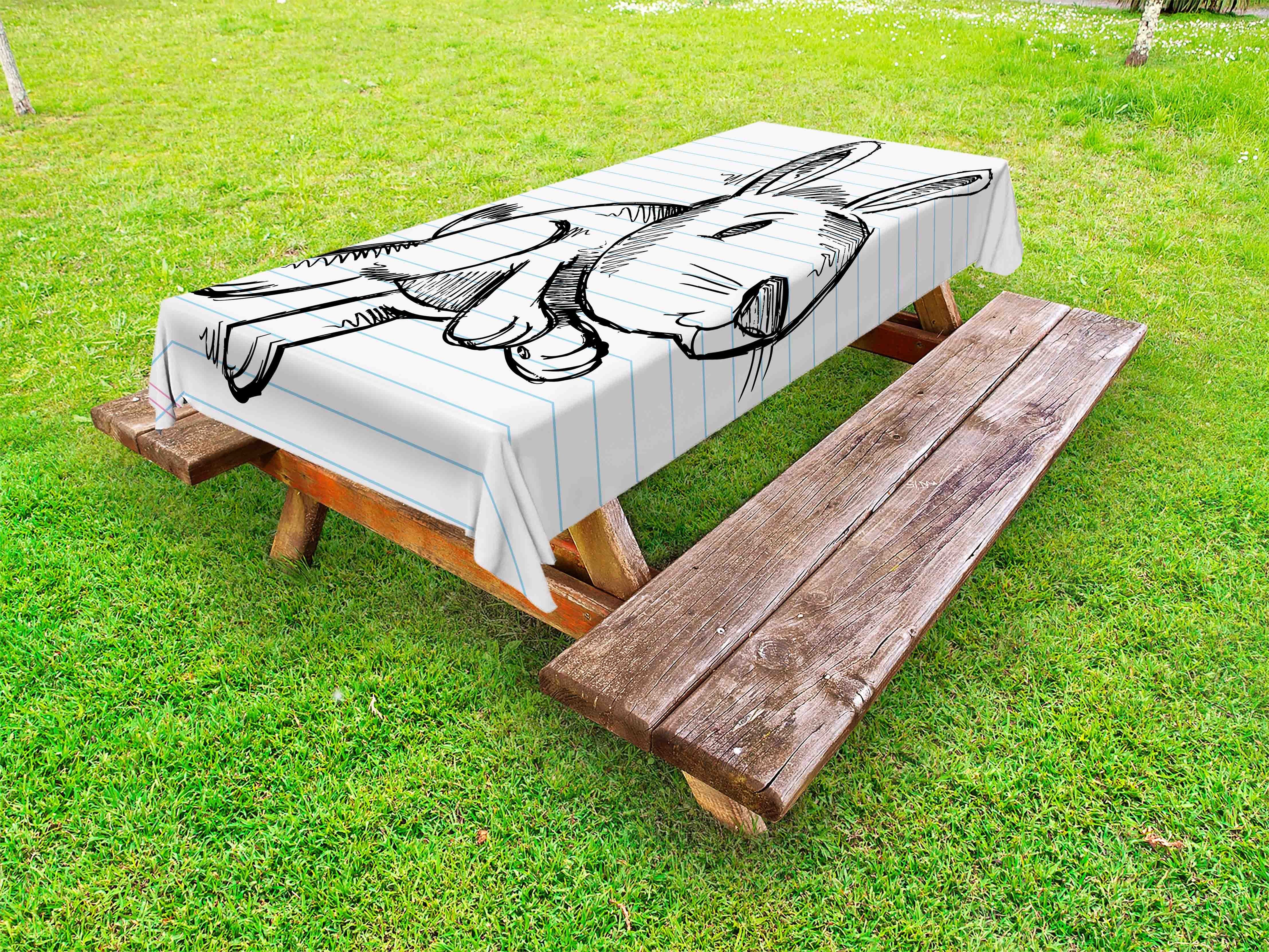 Abakuhaus Tischdecke dekorative waschbare Picknick-Tischdecke, Skizze-Kunst Smiling Kaninchen Scribble