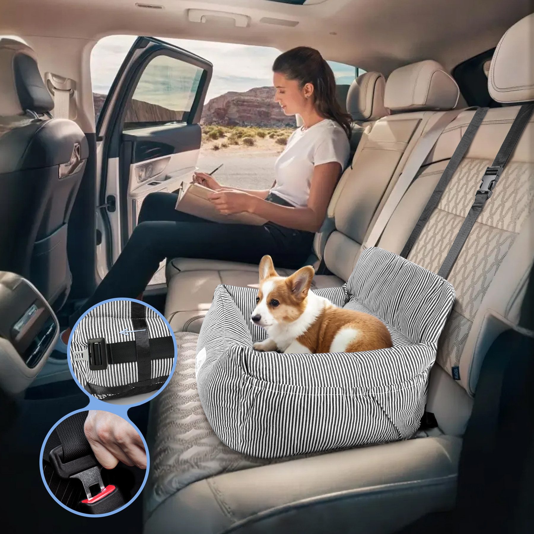 CALIYO Hunde-Autositz Hundesitz, Autositz für Hunde, Haustier-Autositz, hochwertigem Oxford-Tuch und Polypropylen-Gewebe, geeignet für alle Arten von Autos, multifunktionales Hundebett