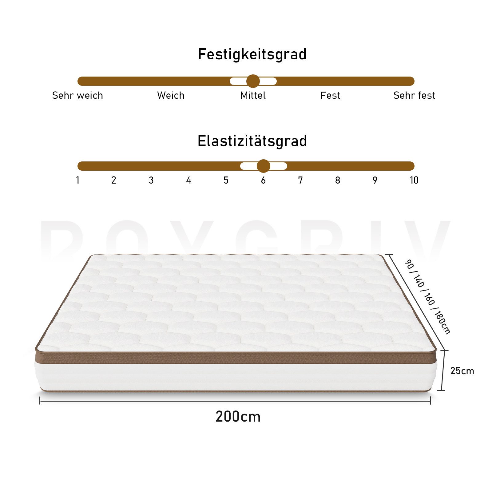 Taschenfederkernmatratze 7-Zonen Taschenfederkernmatratze Luxusmatratze – OEKO-TEX®, ROYGBIV, 25 cm hoch, Atmungsaktive Matratze mit Randverstärkung & schallschluckenden Federn