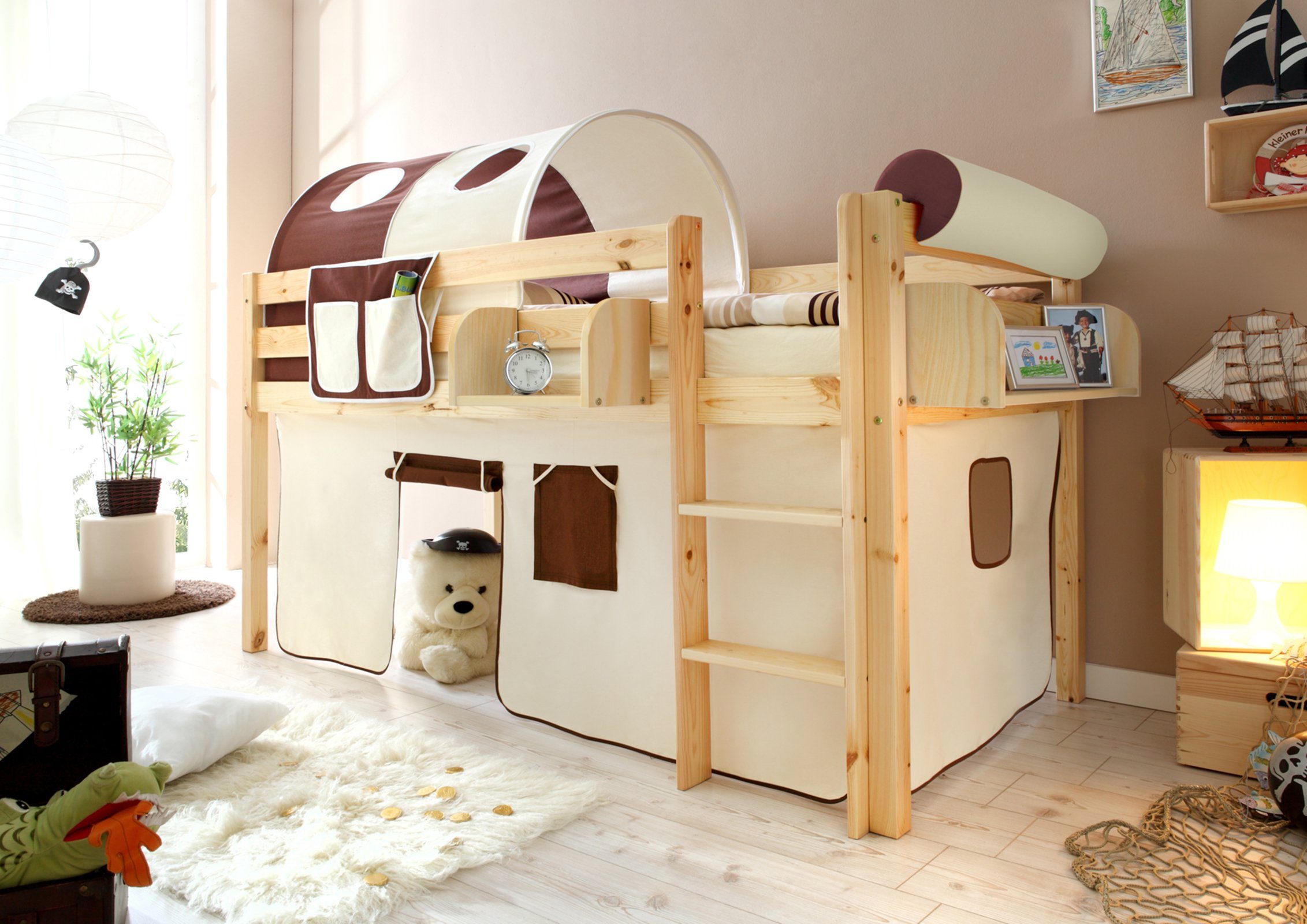 Ticaa Hochbett Hochbett "Malte" Kiefer Natur Classic