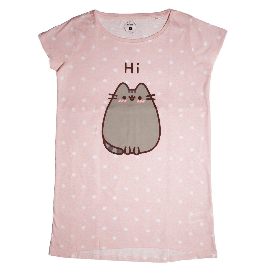 Pusheen Schlafshirt Nachthemd Cat die The kurzarm Katze Gr. XS bis Baumwolle Pyjamaoberteil Rosa Pusheen 100% XL, Damen