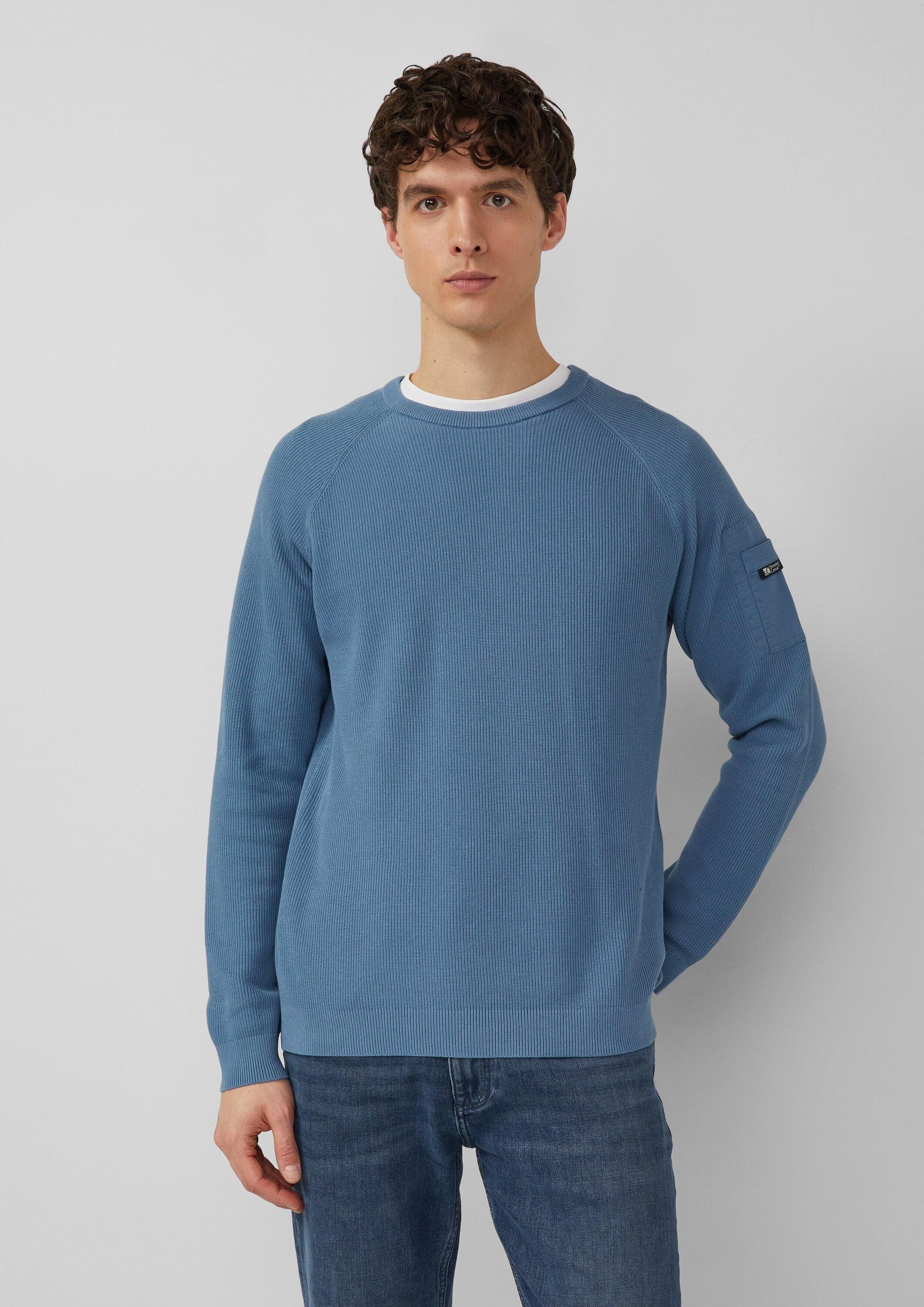 s.Oliver Longpullover Strickpullover Strukturierter Raglanpullover aus Baumwolle mit Ärmeltasche
