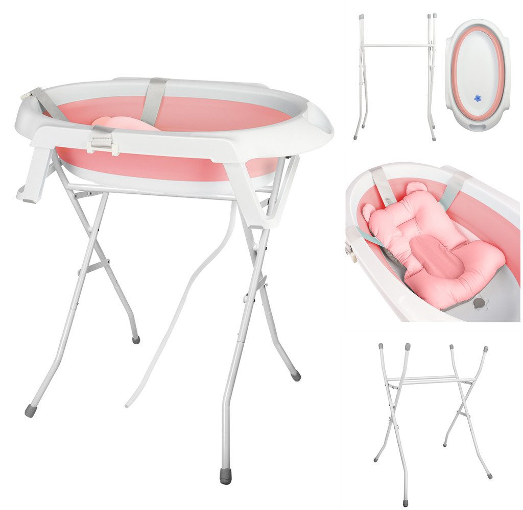 JEOBEST Babybadewanne Baby Badewanne mit Gestell, Baby Wanne mit Badematte, Faltbare, (Baby Pflegeset für Neugeborene), Babywanne, Sitz, Ständer, Abfluss