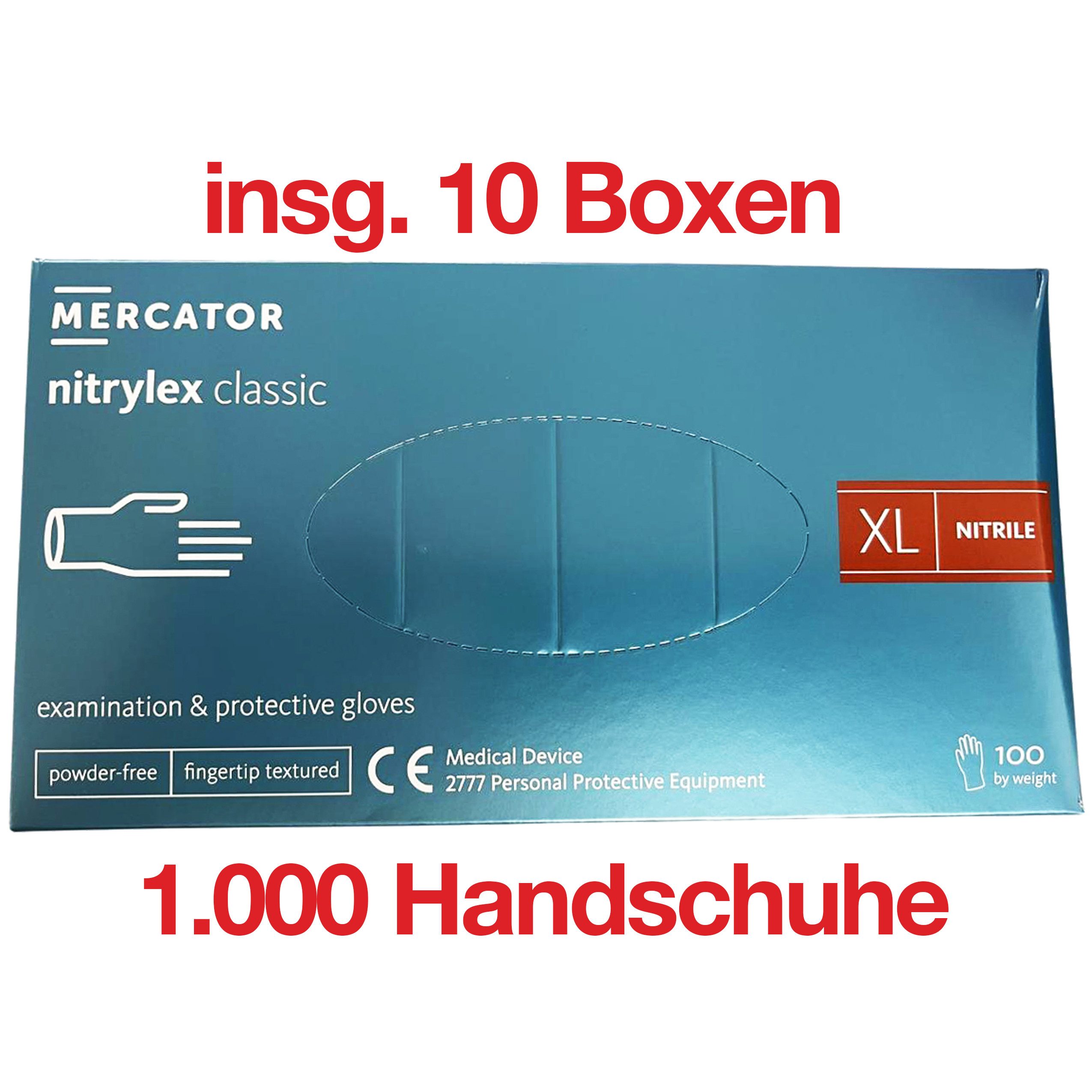 MERCATOR MEDICAL Nitril-Handschuhe Nitril Handschuhe nitrylex classic blau XL (100er Box) - 10 B