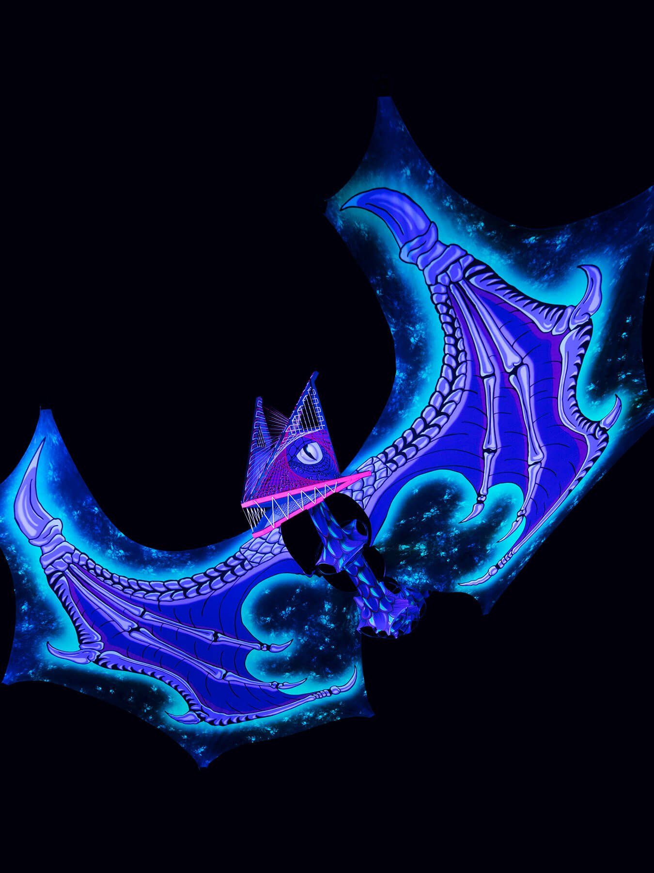 unter Dekoobjekt Temple Drache Blue" UV-aktiv, PSYWORK leuchtet "Dragon Spandex Schwarzlicht Flügel StringArt 6m, Schwarzlicht