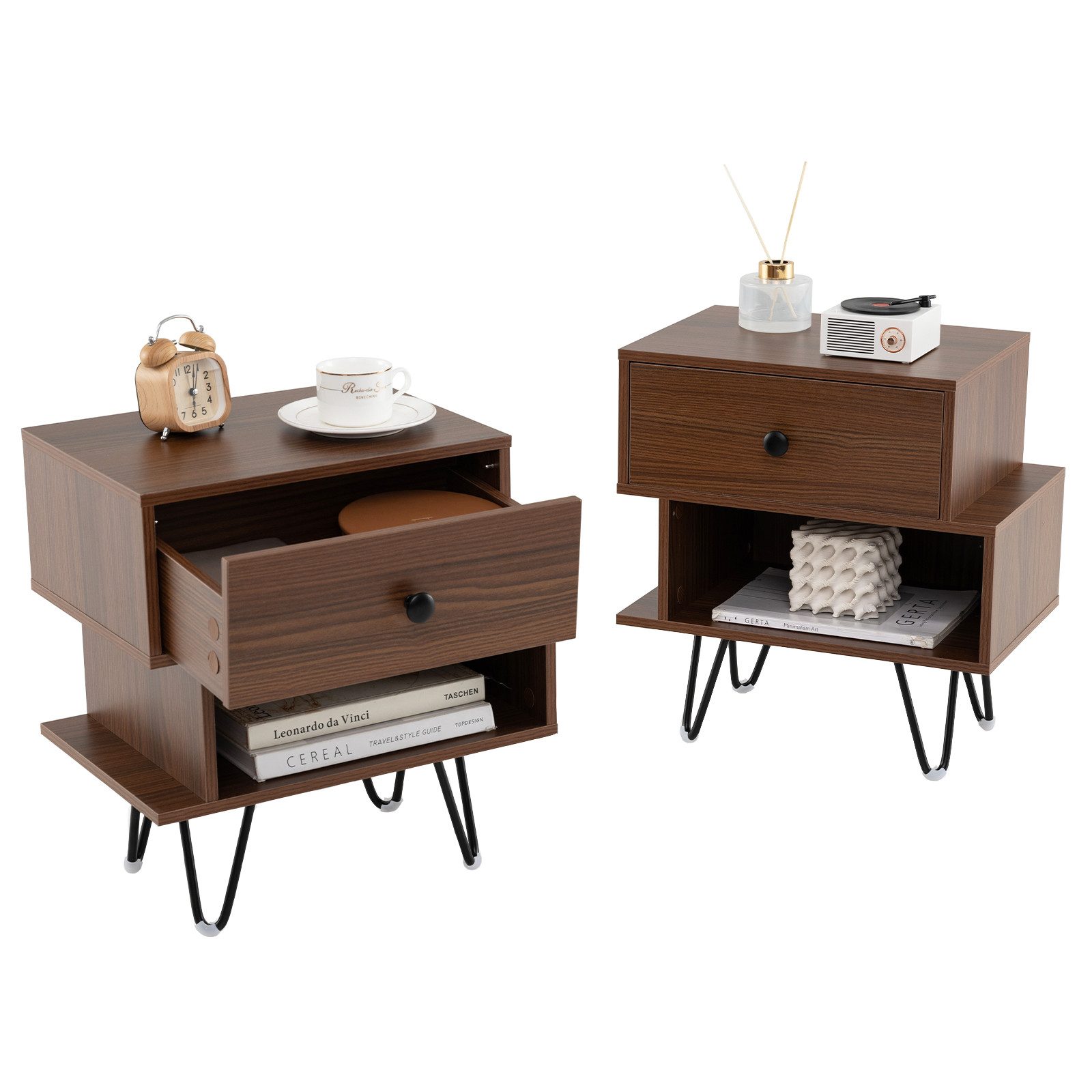 COSTWAY Nachttisch (2-St), 2er Set, mit Schublade & offenem Fach günstig online kaufen