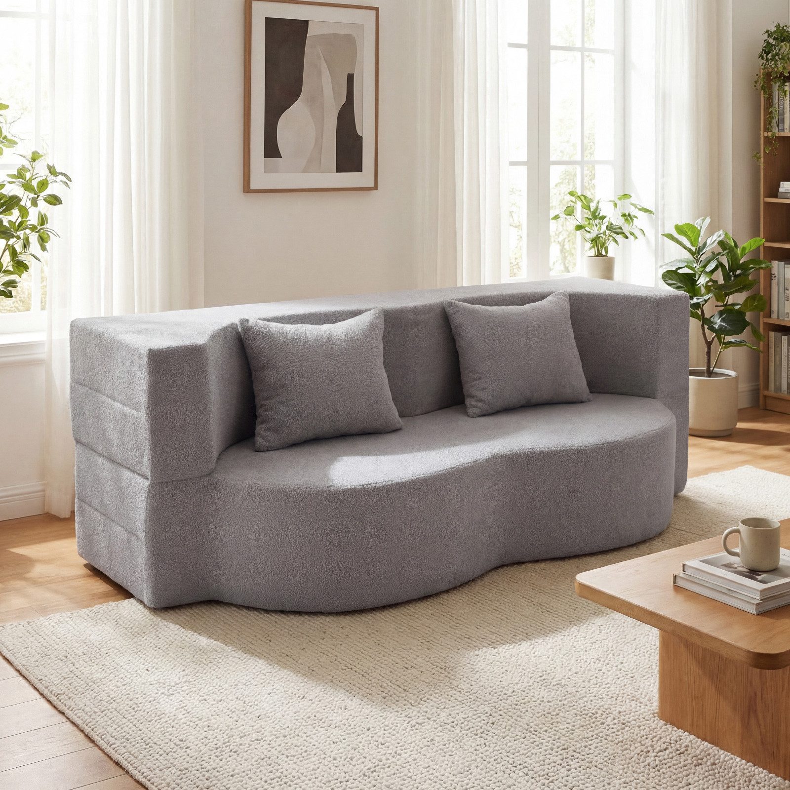 COSTWAY Sofa, Schlafsofa Boneless Sofa mit 2 Kissen & Memory Schaum Bodensofa