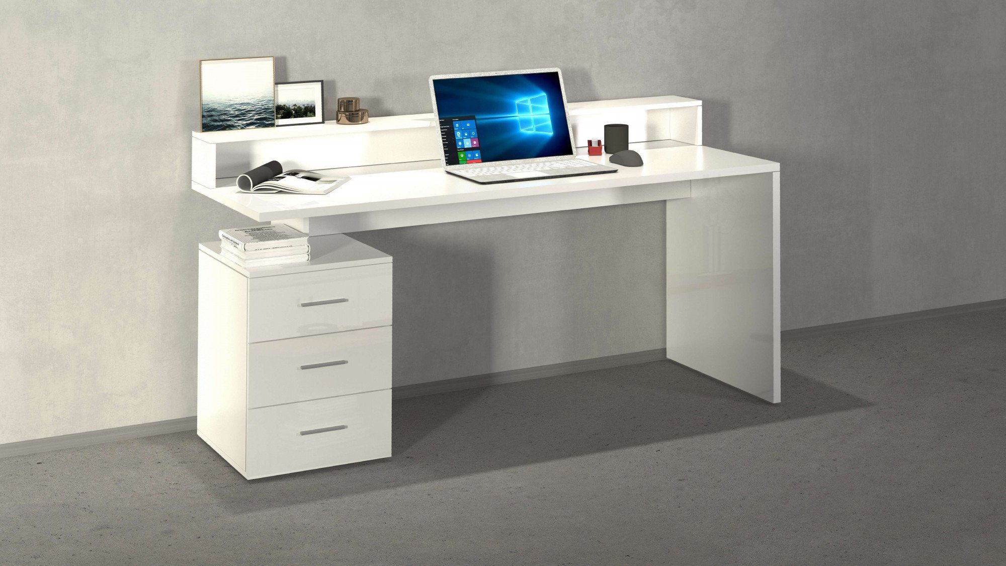 Tecnos Schreibtisch NEW SELINA, mit Schreibtischaufsatz, hochwertiges ital. Design, Breite 160 cm weiß hochglanz