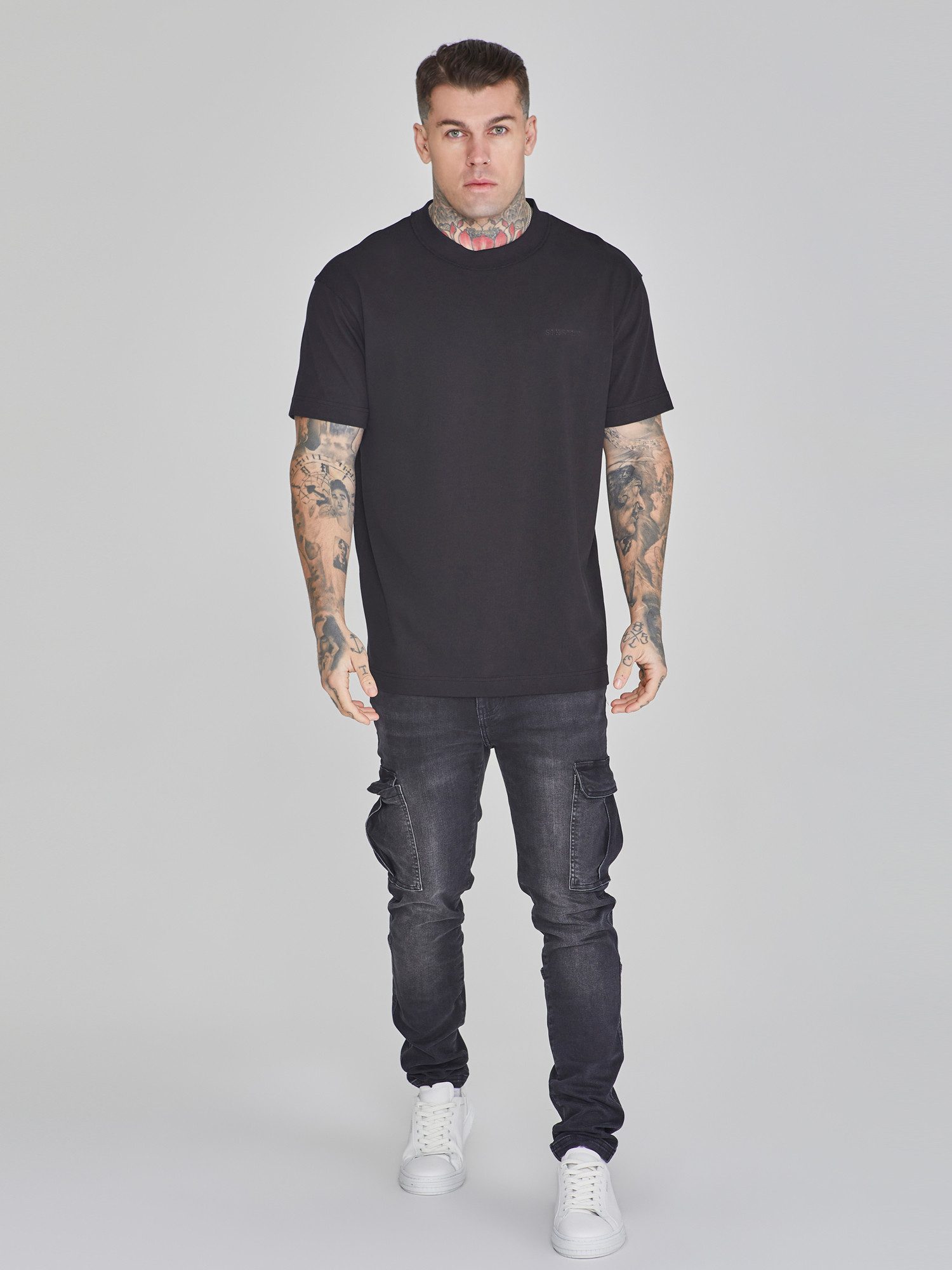 T-Shirt SikSilk Herren Schwarzes Oversized T-Shirt