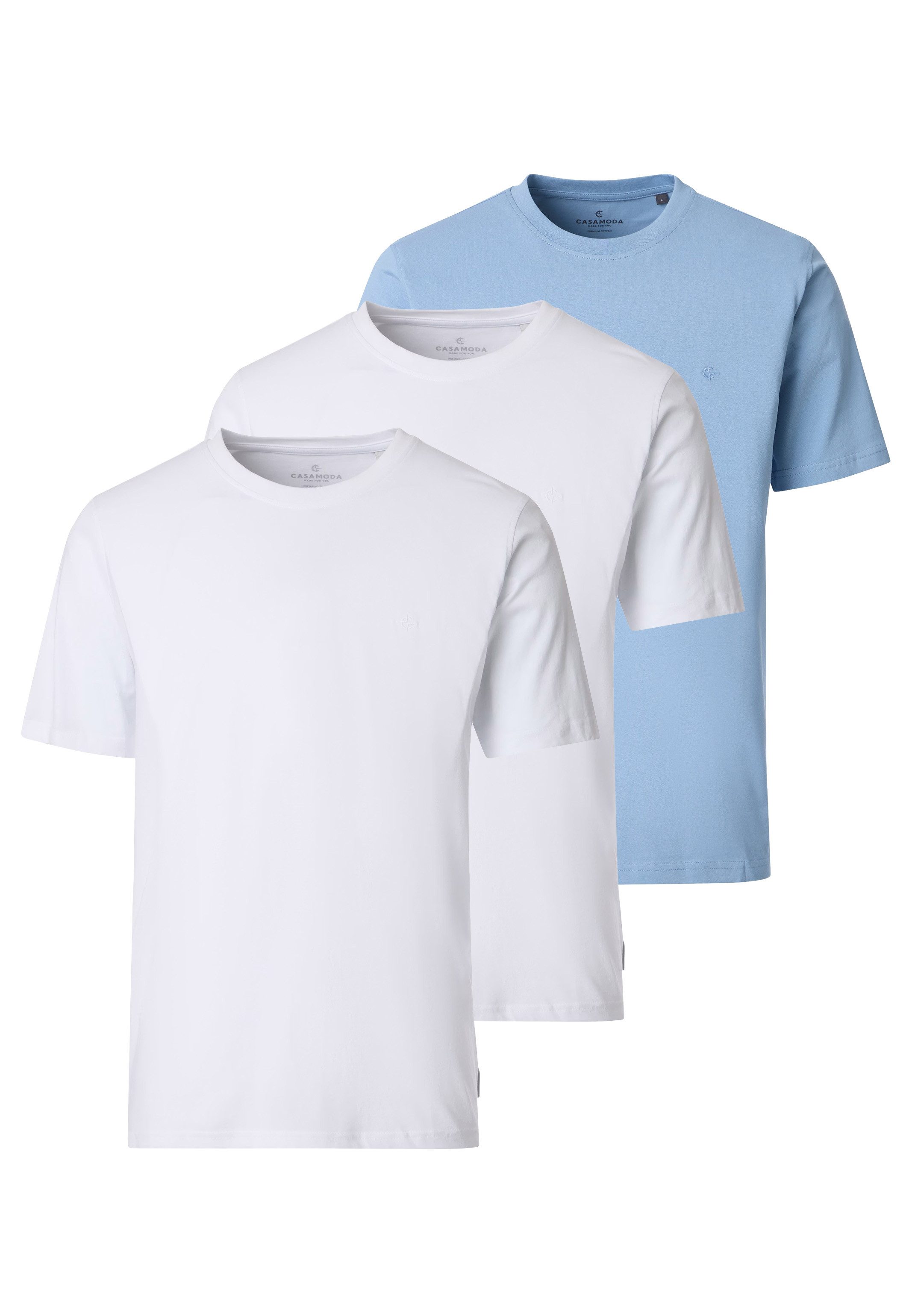CASAMODA T-Shirt 3er Pack Basic (Spar-Set, 3-tlg) T-Shirt - Baumwolle - Atmungsaktiv - Reine Baumwollqualität