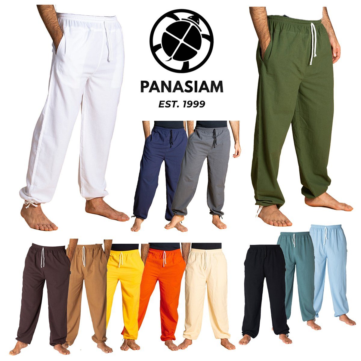 PANASIAM Stoffhose E-Pants leichte Unisex Bundhose aus weicher Baumwolle für Damen und Herren Freizeithose mit Tunnelzug Relaxhose bequeme Sommerhose