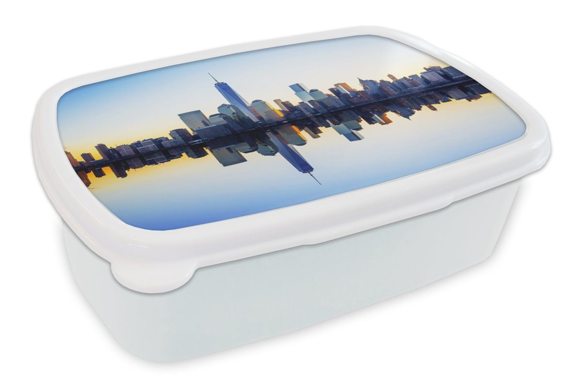 MuchoWow Lunchbox Skyline - New York - Wasser, Kunststoff, (2-tlg), Brotbox für Kinder und Erwachsene, Brotdose, für Jungs und Mädchen weiß