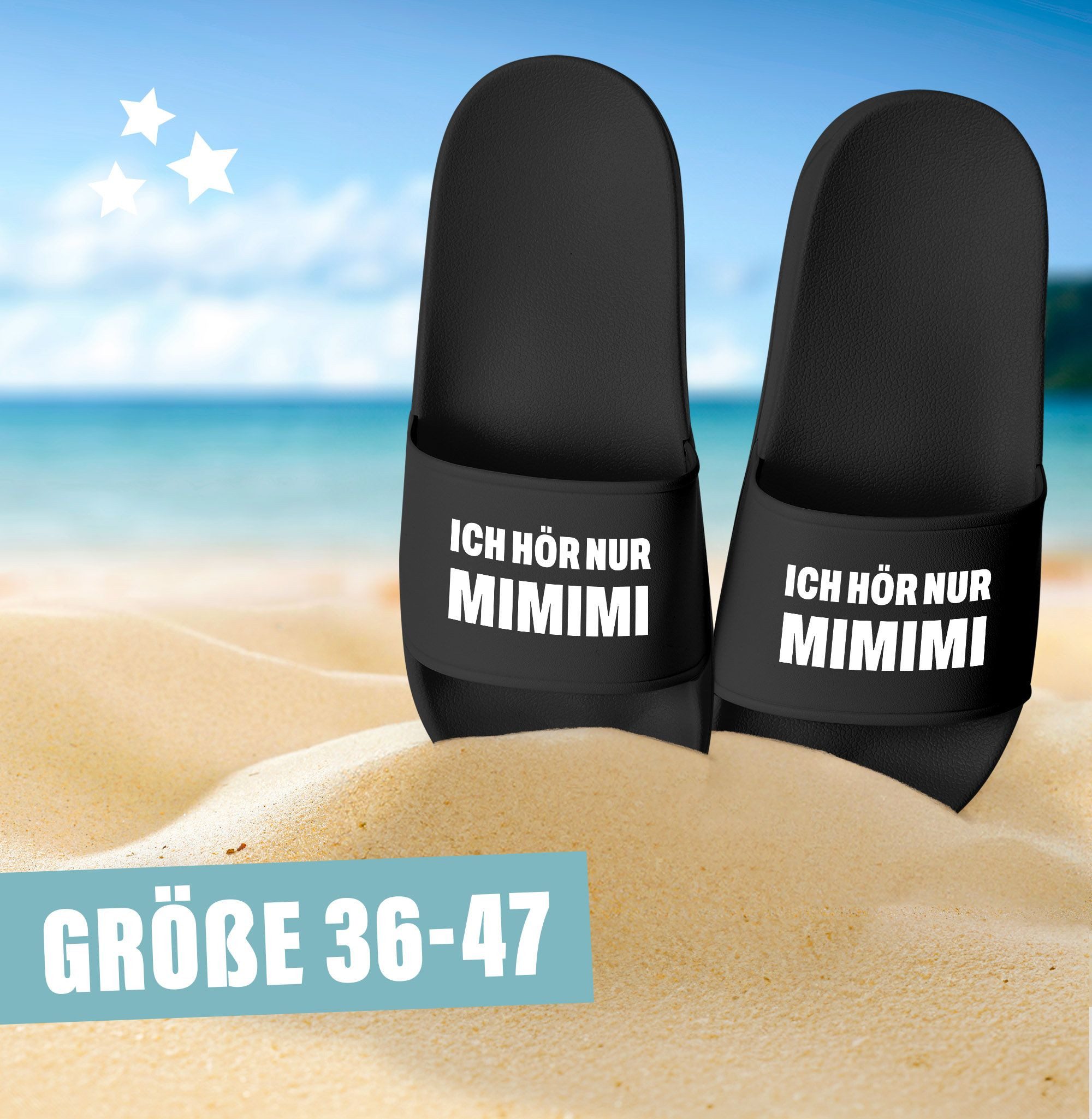 MoonWorks Badeschlappen mit Spruch Lustig Mimimi Unisex Slides Herren Damen Badesandale