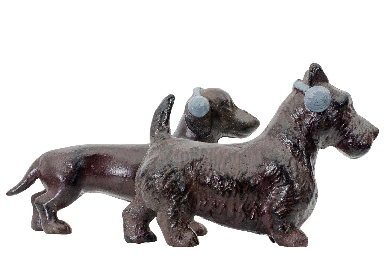 Aubaho Dachshund Hund An Eisenfigur 2x Dekofigur Figur Terrier Kopfhörer Skulptur Eisen