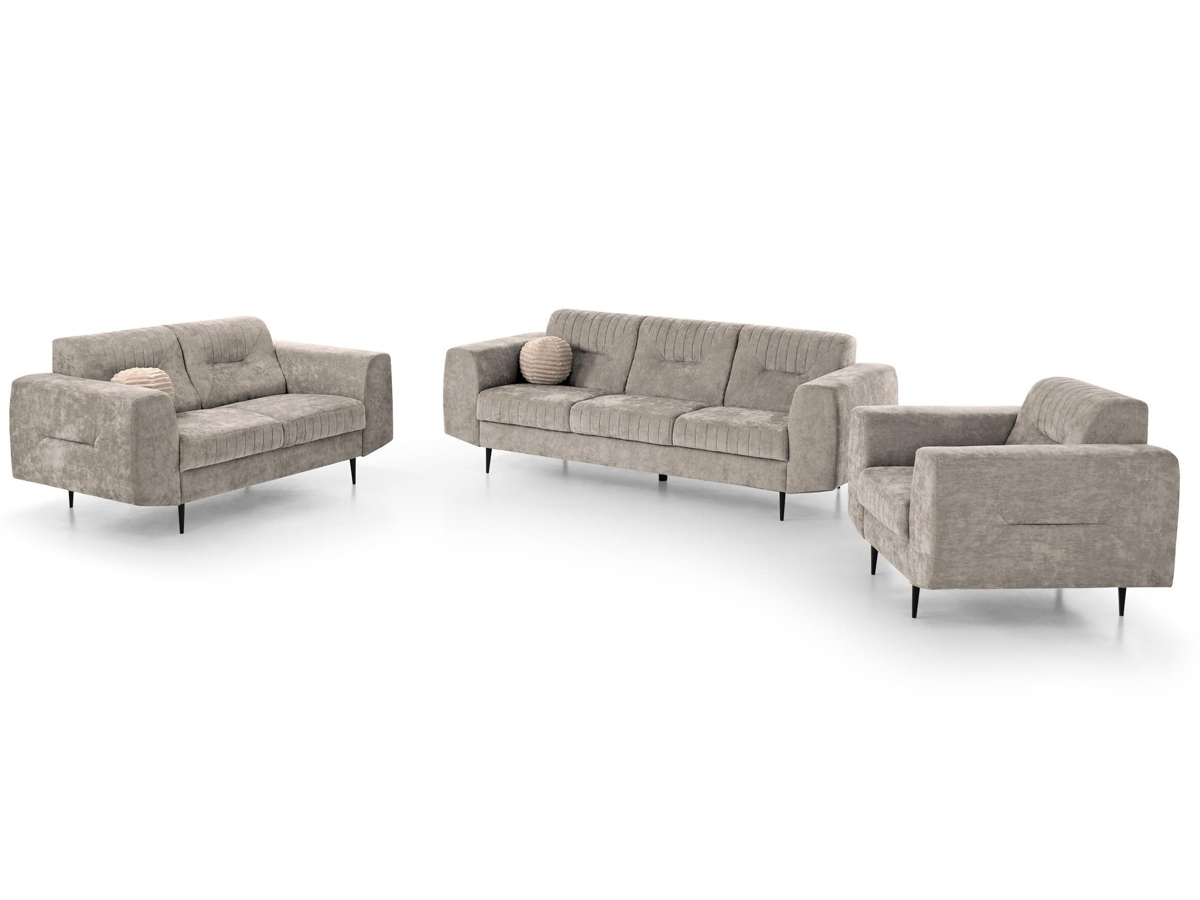 Beautysofa Polstergarnitur im modernen Stil auf hohen Metallbeinen VENEZIA, (Sessel + 2-Sitzer Sofa + 3-Sitzer Sofa im modernes Design), mit Metallbeine, Couchgarnituren aus Velours