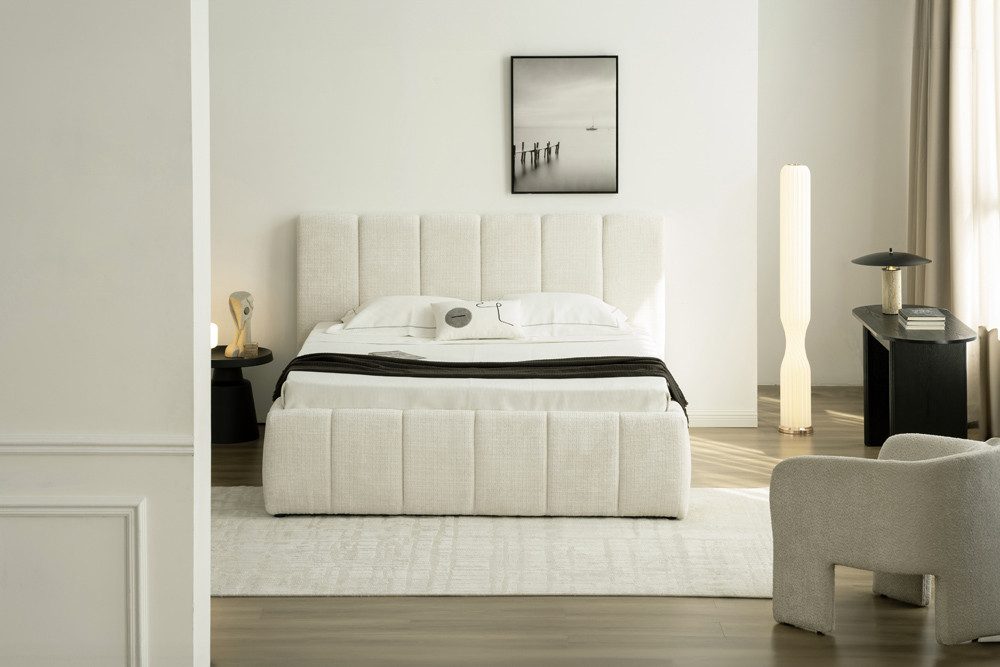 riess-ambiente Boxbett ADLON 180x200cm beige -Chenille, Bettkasten, Kopfteil, Lattenrost, FSC (Einzelartikel, 1-St), Doppelbett mit Stauraum - ideal für moderne Gäste- und Schlafzimmer