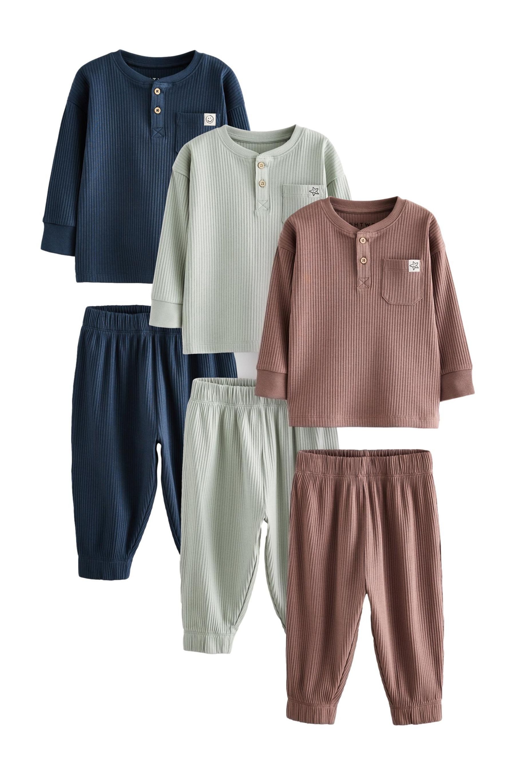 Pyjama 3er-Pack gerippte Snuggle Schlafanzüge