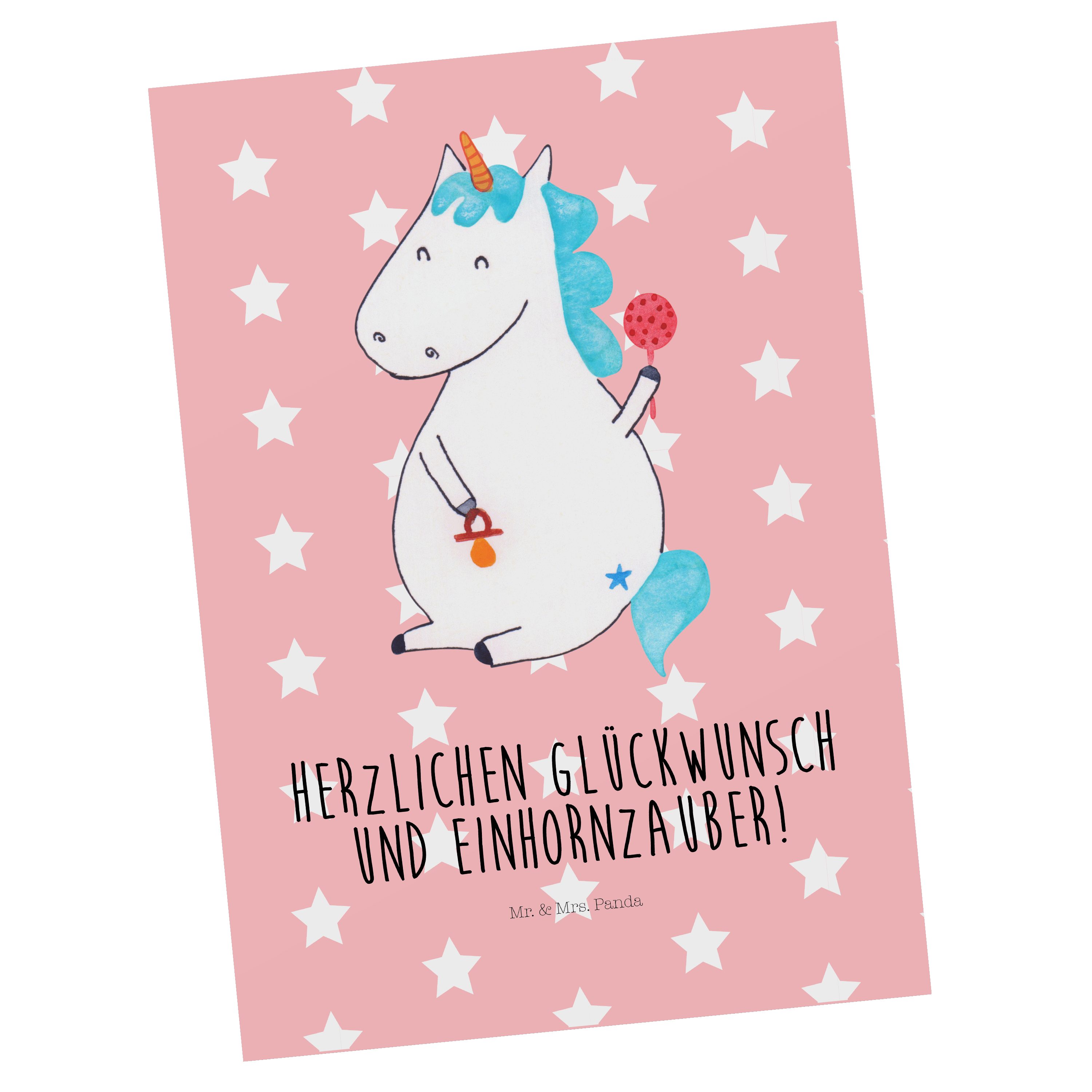 - Geschenk, Postkarte - Unicorn, Einhorn Mr. Ans Pastell Einhörner, & Panda Baby Karte, Rot Mrs.