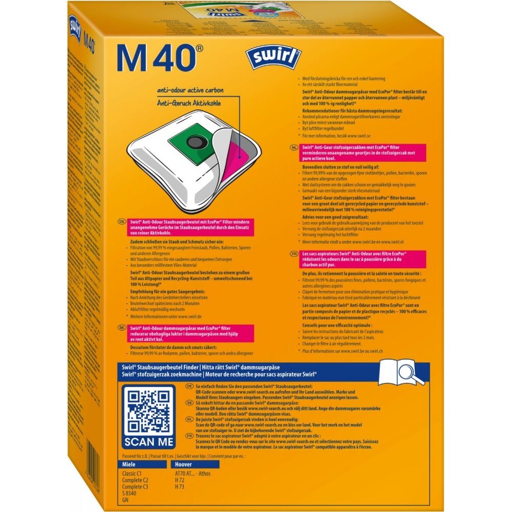 Thumbnail - Swirl Staubsaugerbeutel M 40 EcoPor Anti Odour - Staubsaugerbeutel - weiß