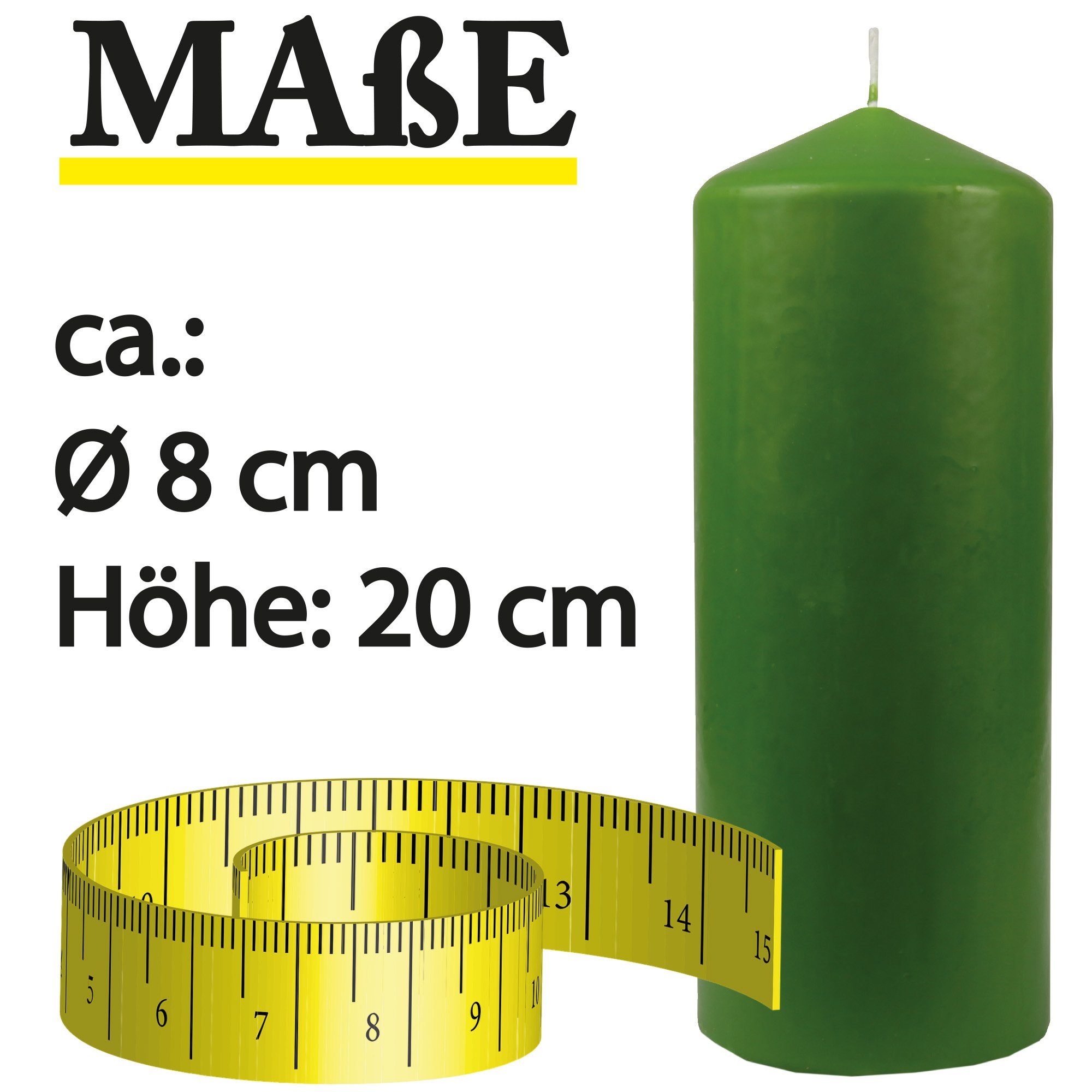 HS Kerze Candle x - in (3-tlg), Ø8cm vielen Blockkerze Wachskerzen Hellgrün Farben Stumpenkerze 20cm