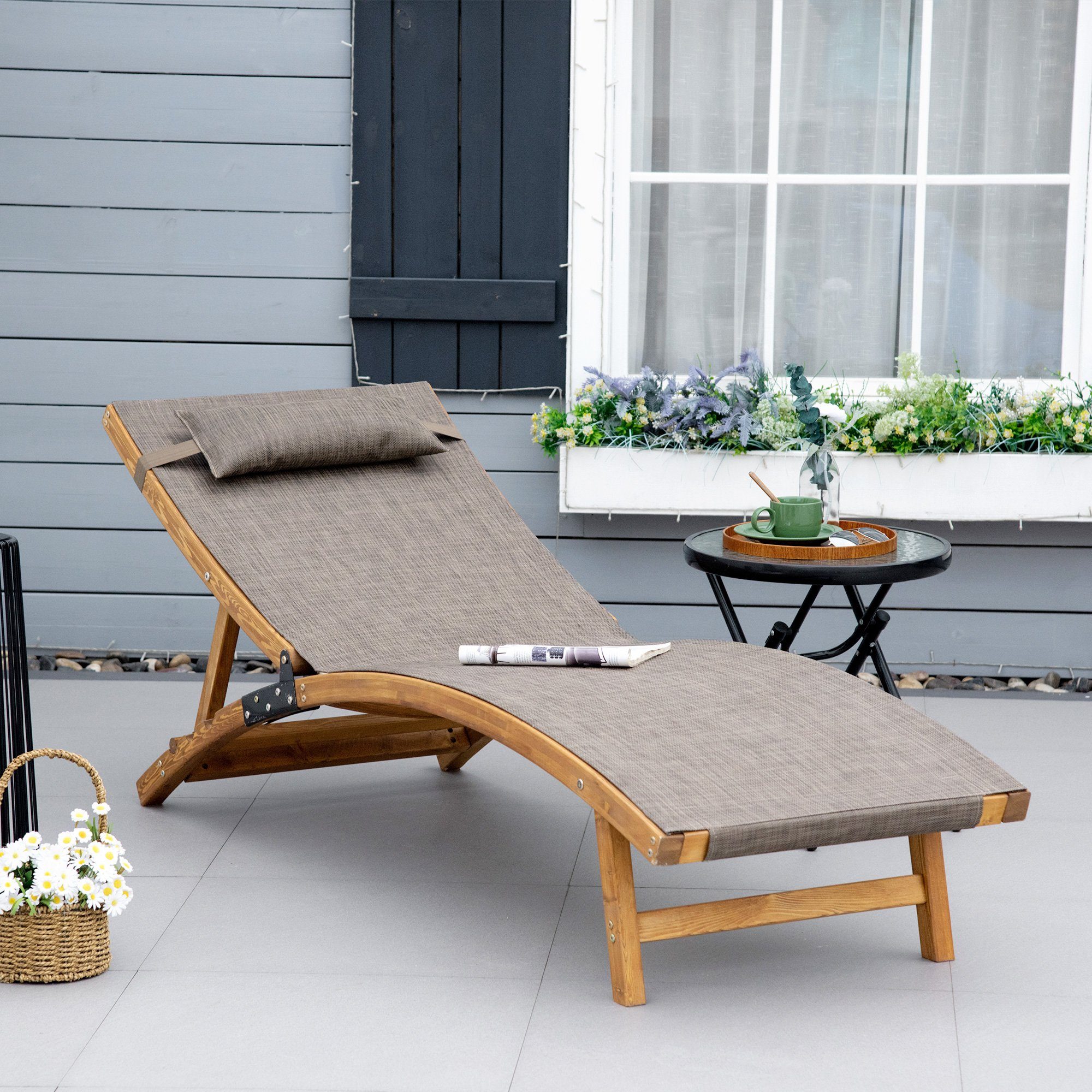 Outsunny Gartenliege mit verstellbarer Rückenlehne, Kopfkissen, günstig online kaufen
