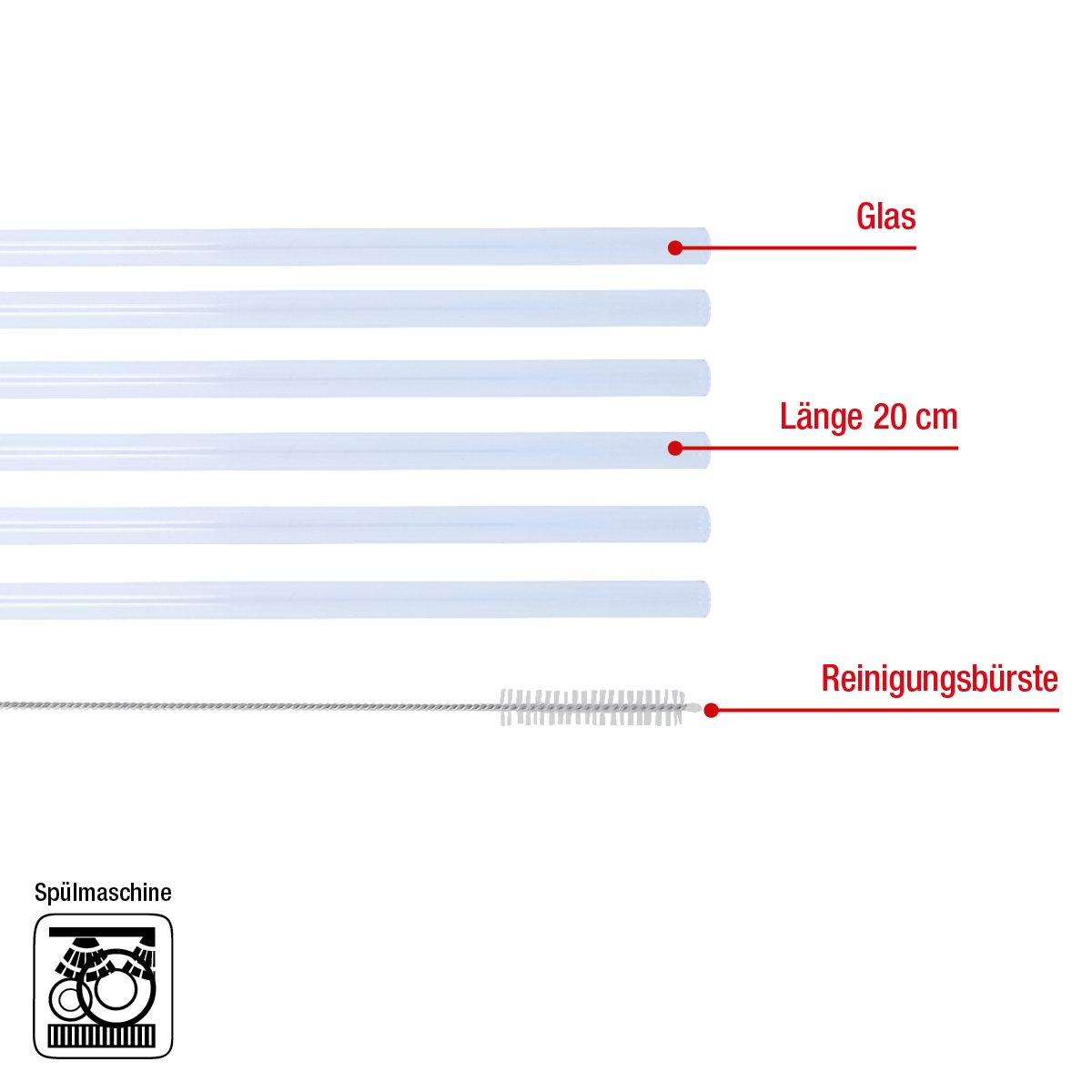 EUROHOME Trinkhalme Glasstrohhalme Set 20 cm mit Reinigungsbürste, (7-tlg., 7-teiliges Set Strohhalme Glas), Trinkhalme - Strohhalme wiederverwendbar