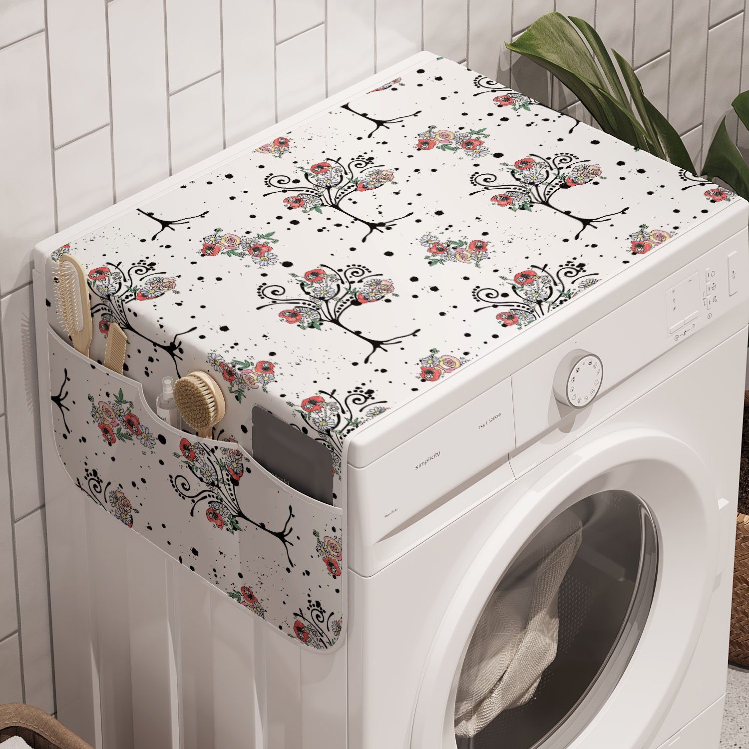 Abakuhaus Badorganizer Anti-Rutsch-Stoffabdeckung für Waschmaschine und Trockner, Blumen Blumen auf Branchen Spots